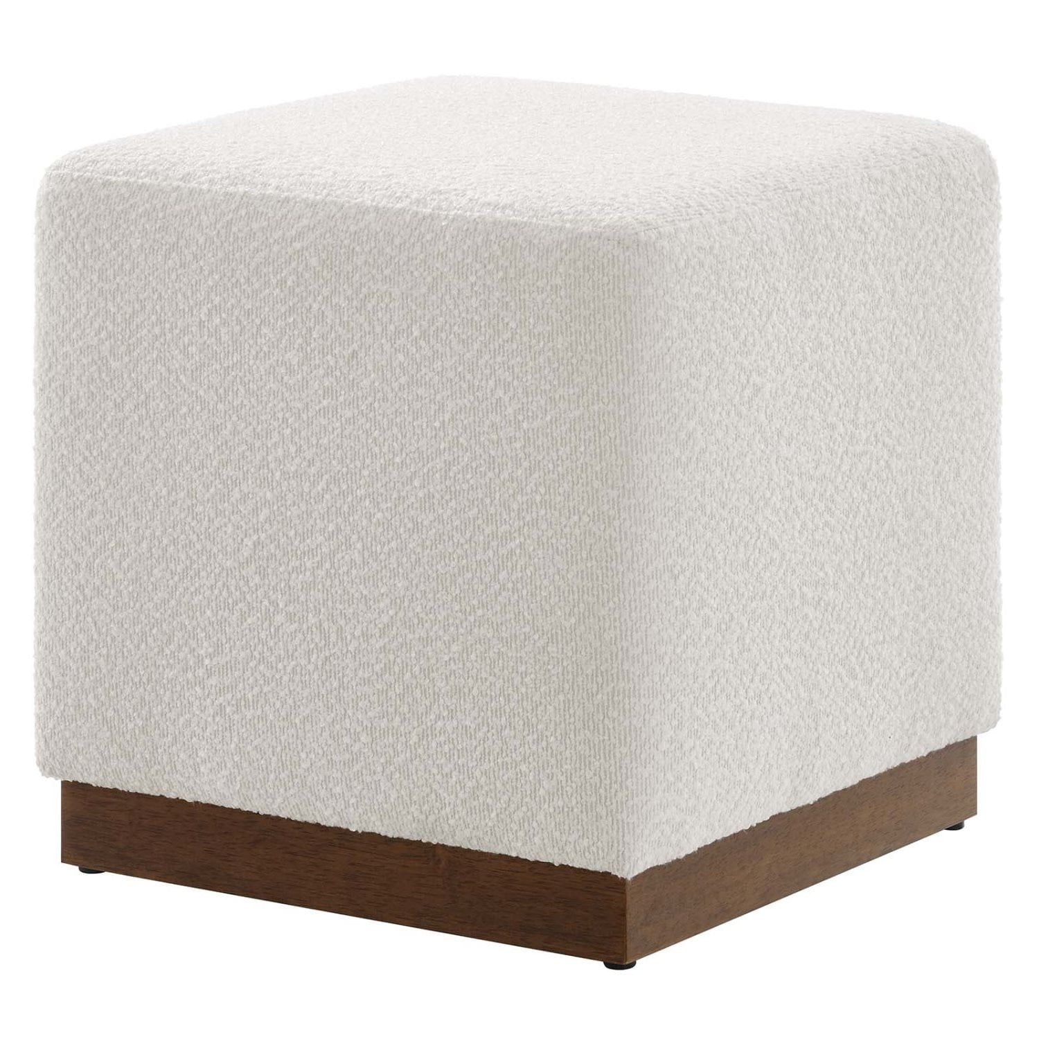 Tilden 17" Square Boucle Upholstered Ottoman with Walnut Base