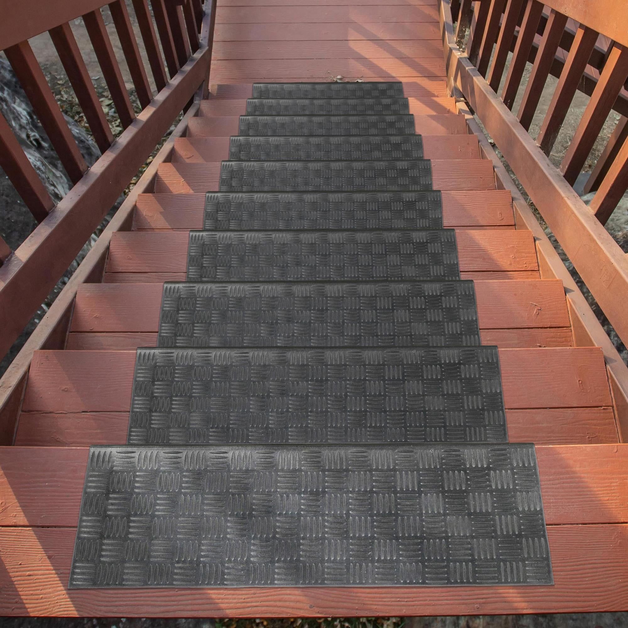 Black Non-Slip Rubber Indoor Outdoor Stair Treads, 10" x 30", 5 Pack