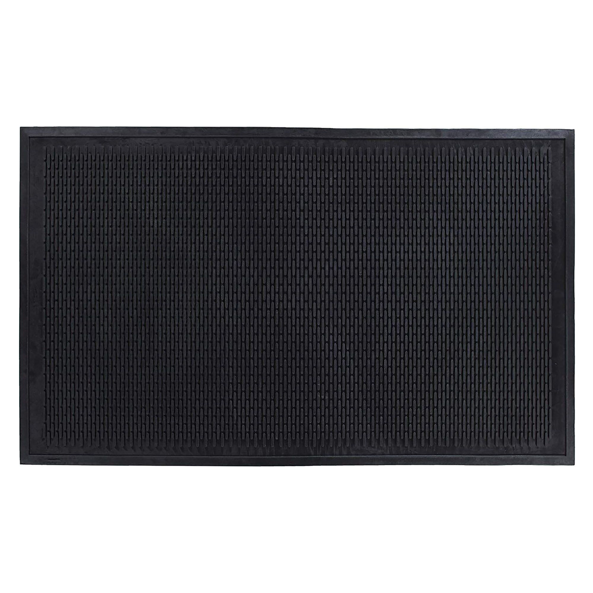 Modern Ribbed Black Rubber 24" x 36" Indoor/Outdoor Doormat