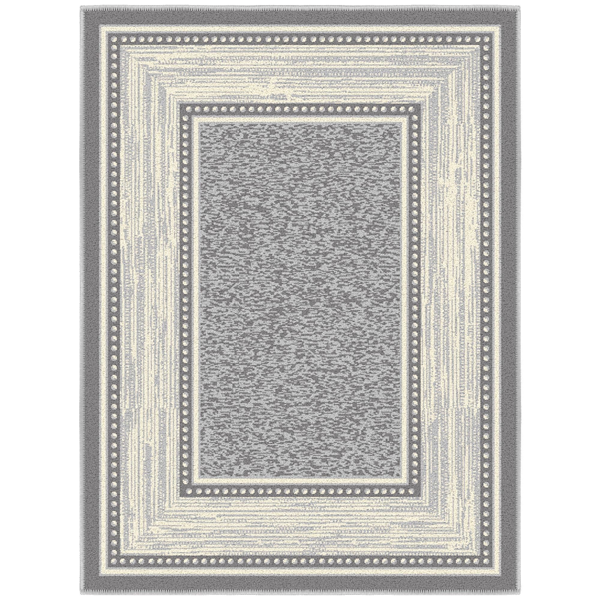 Light Gray Rectangular Non-Slip Washable Synthetic Area Rug