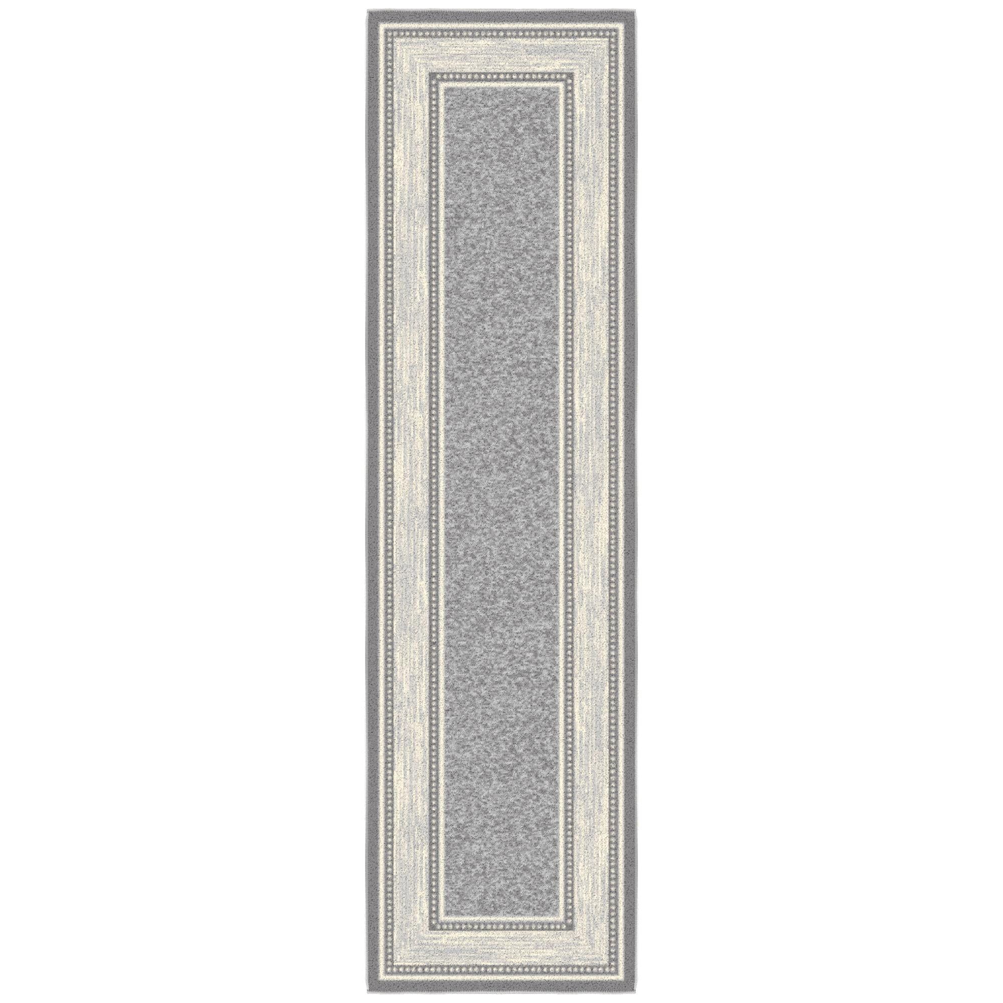 Light Gray Bordered Non-Slip Synthetic Runner Rug, 1'10" x 7'