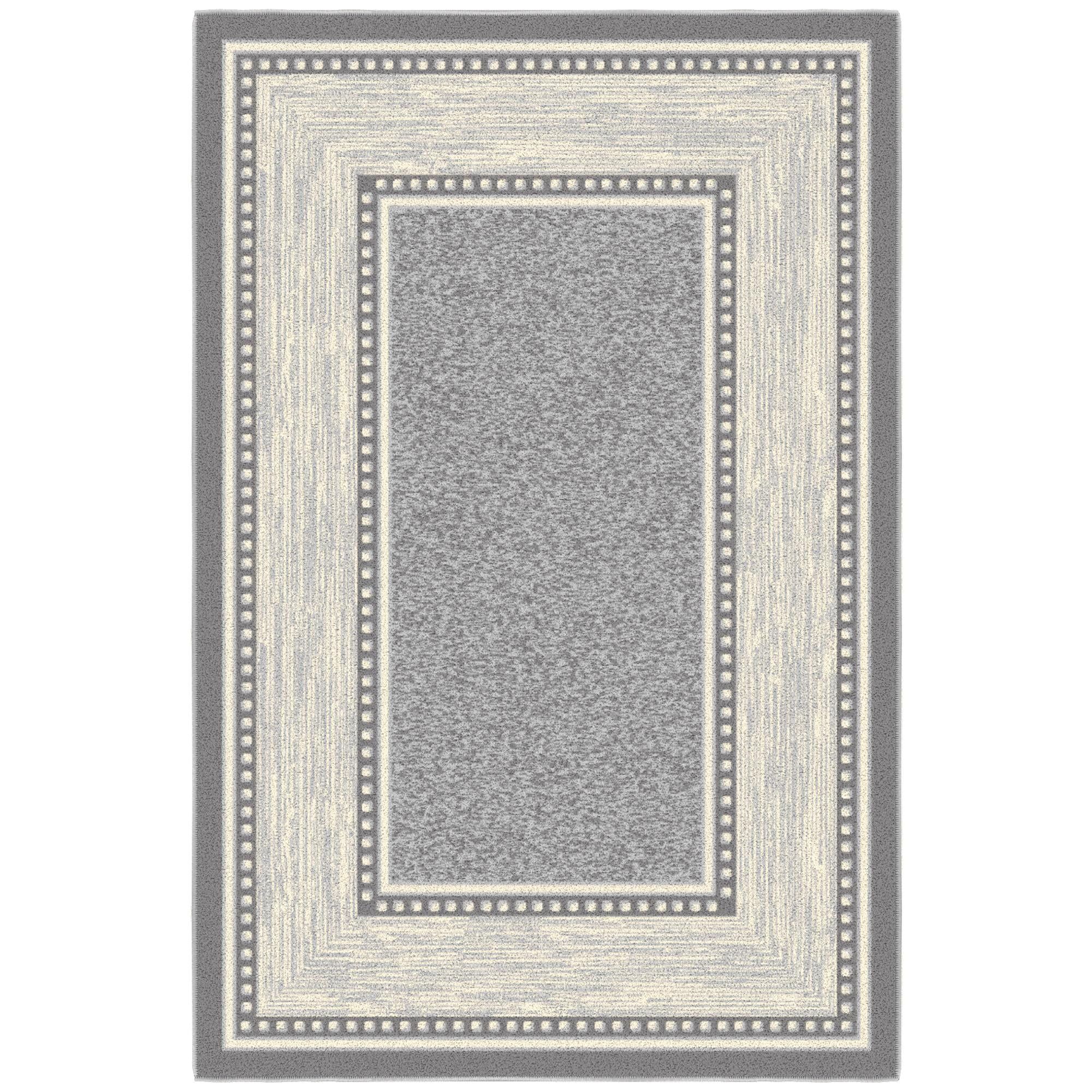 Light Gray Rectangular Synthetic Washable Area Rug