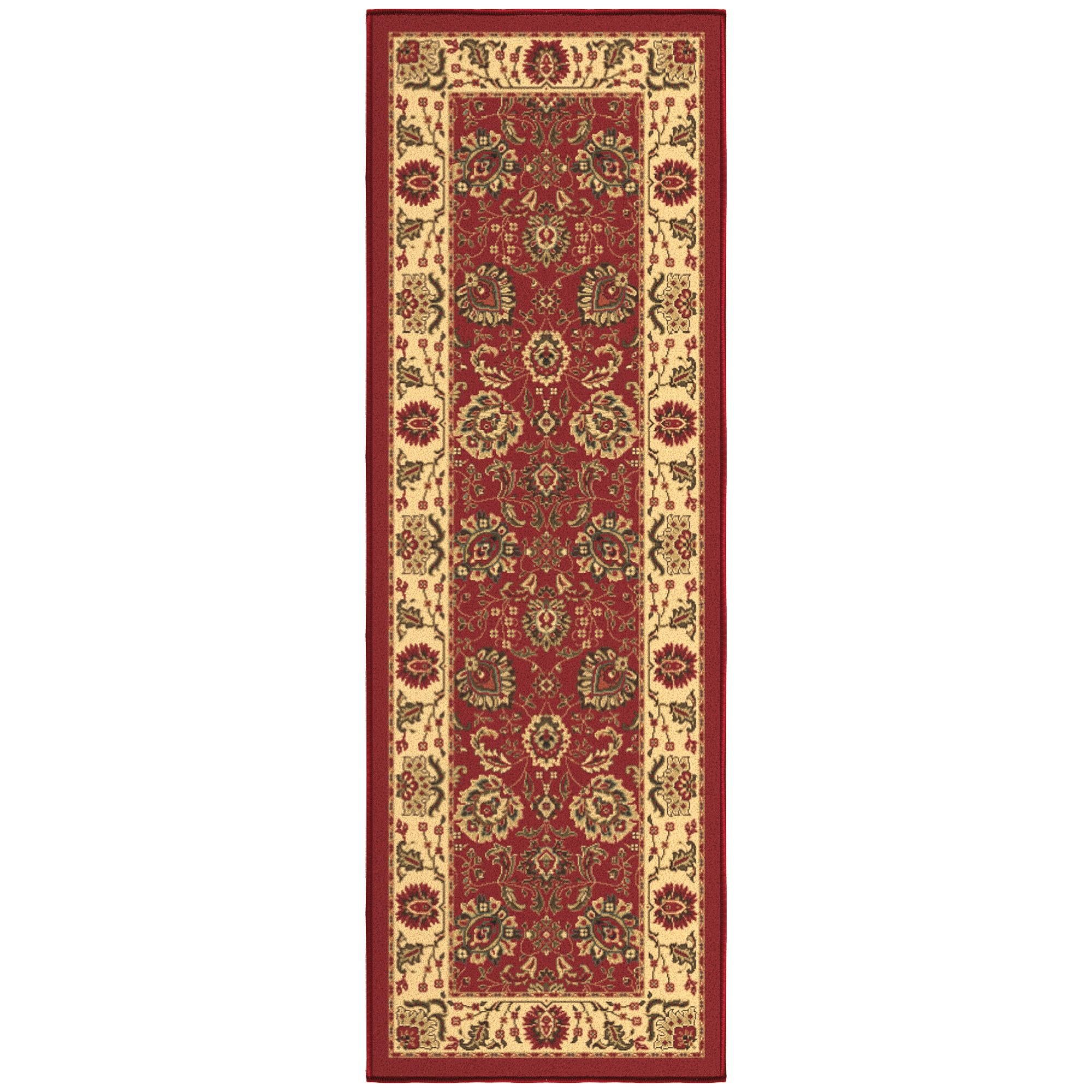 Ottomanson Red and Beige Synthetic Oriental Runner Rug, 20" x 59"