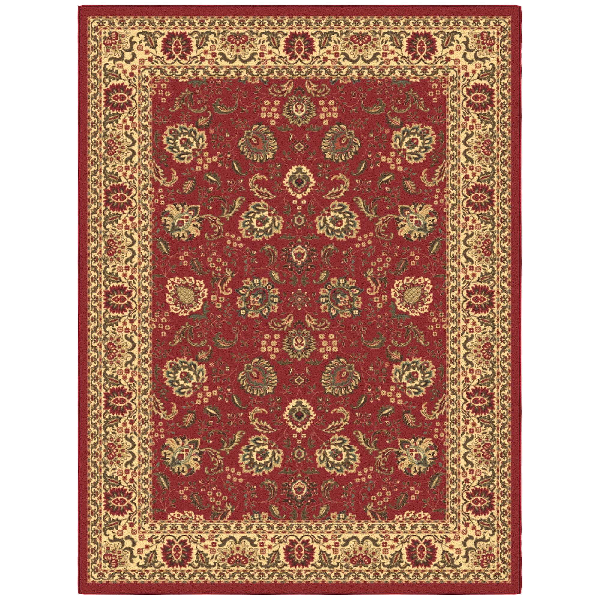 Red Oriental Washable Non-Slip 5' x 7' Synthetic Rug