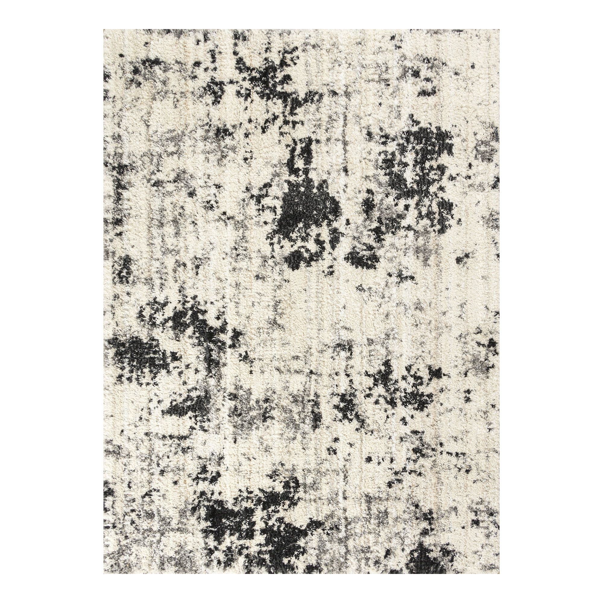 Ivory and Gray Abstract Trellis Shag Rug 5' x 7'