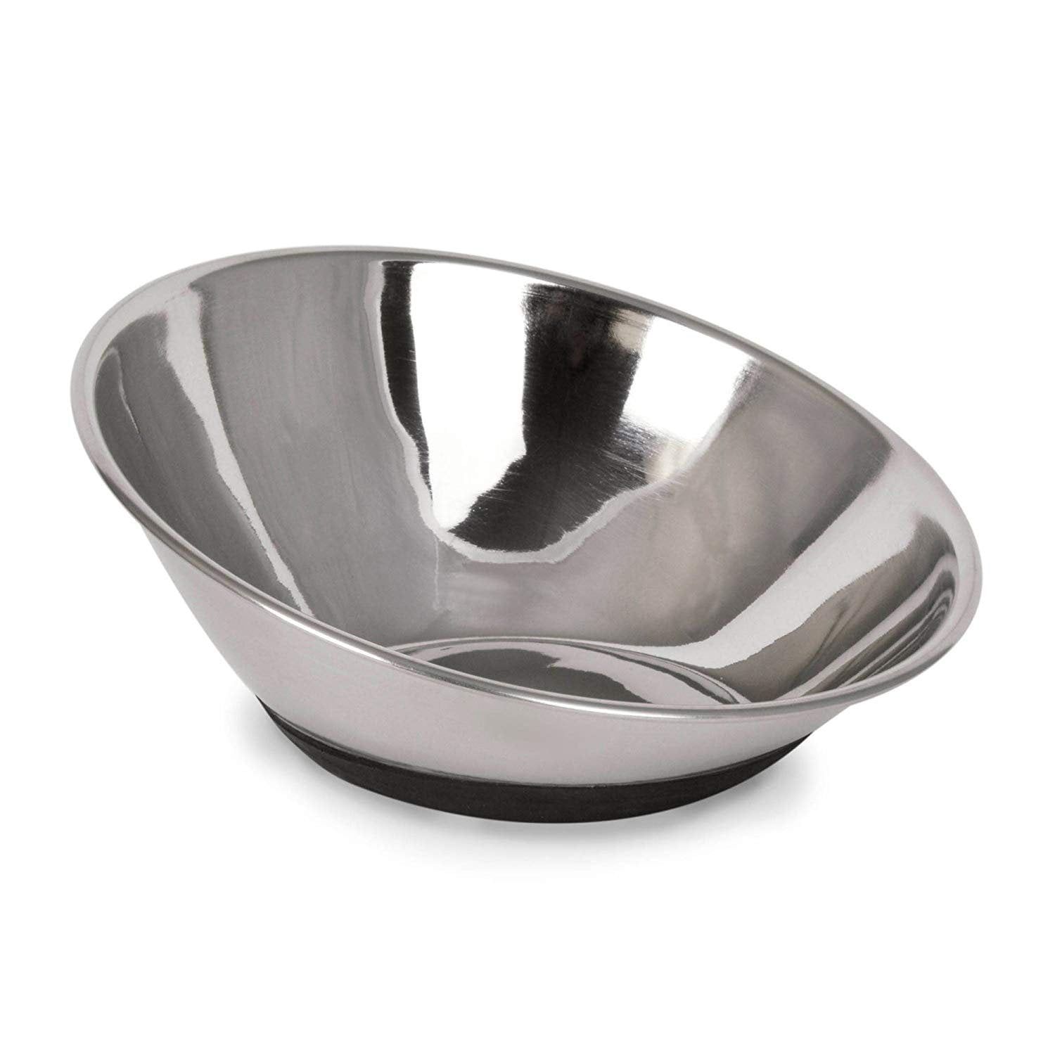 Small Silver Stainless Steel Tilted Pet Bowl