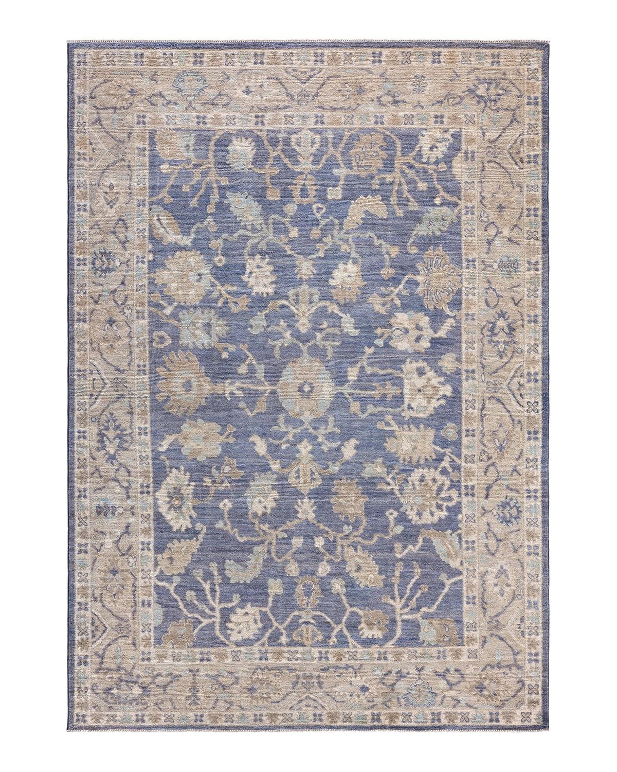 Hand-Knotted 8' x 10' Gray Wool Area Rug with Geometric Floral Motif