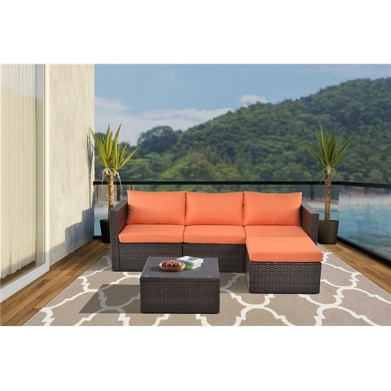 Modular 4-Person Outdoor Seating Group with Orange Cushions