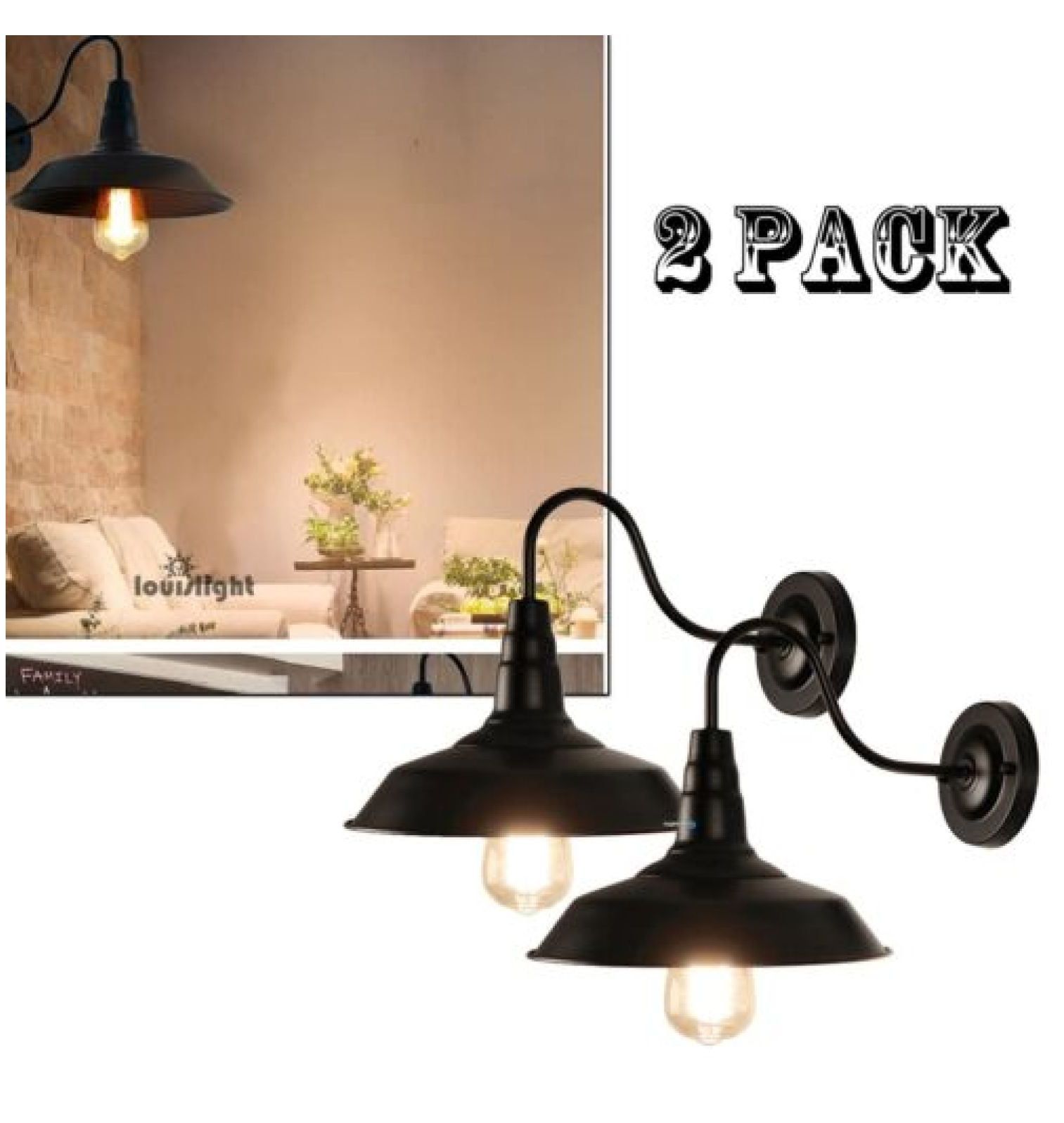 12'' Black Metal Gooseneck Outdoor Wall Sconce Set