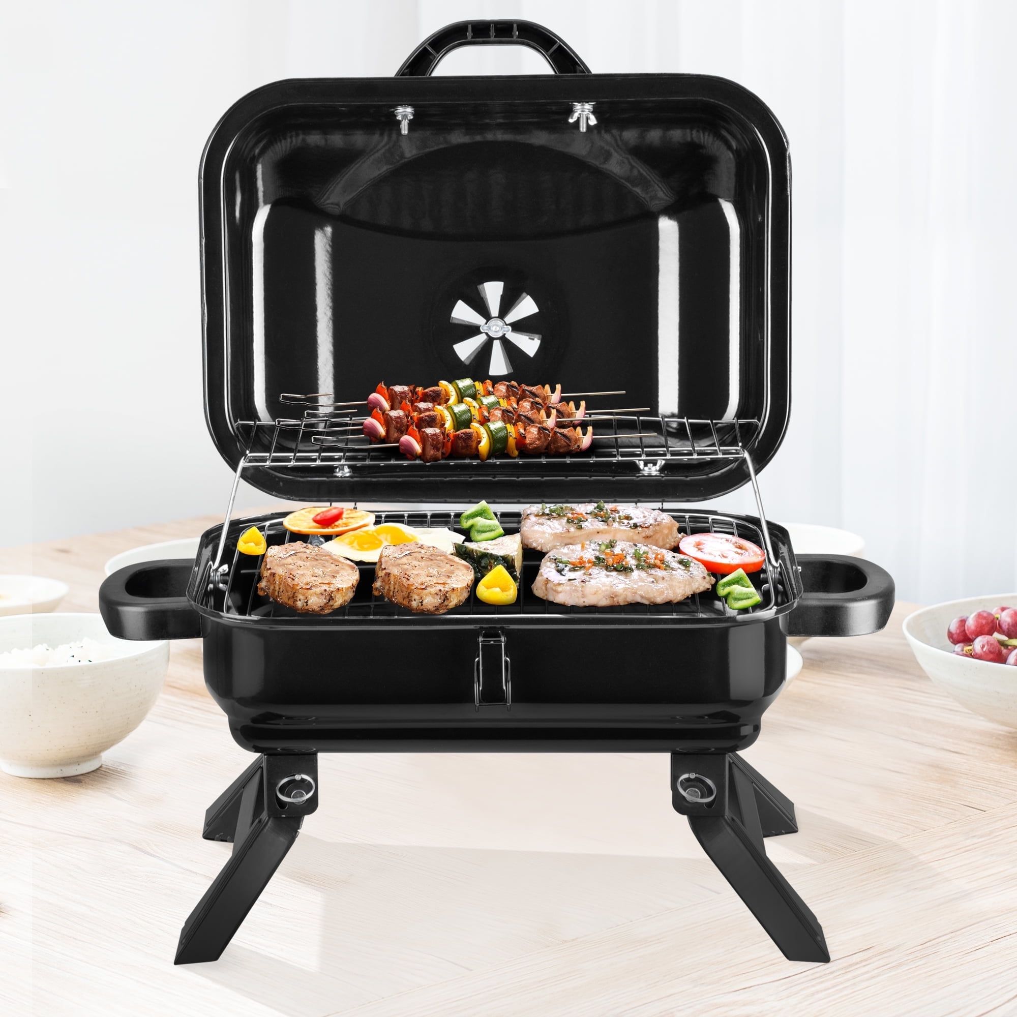 Portable Black Stainless Steel Charcoal BBQ Grill with Smoker