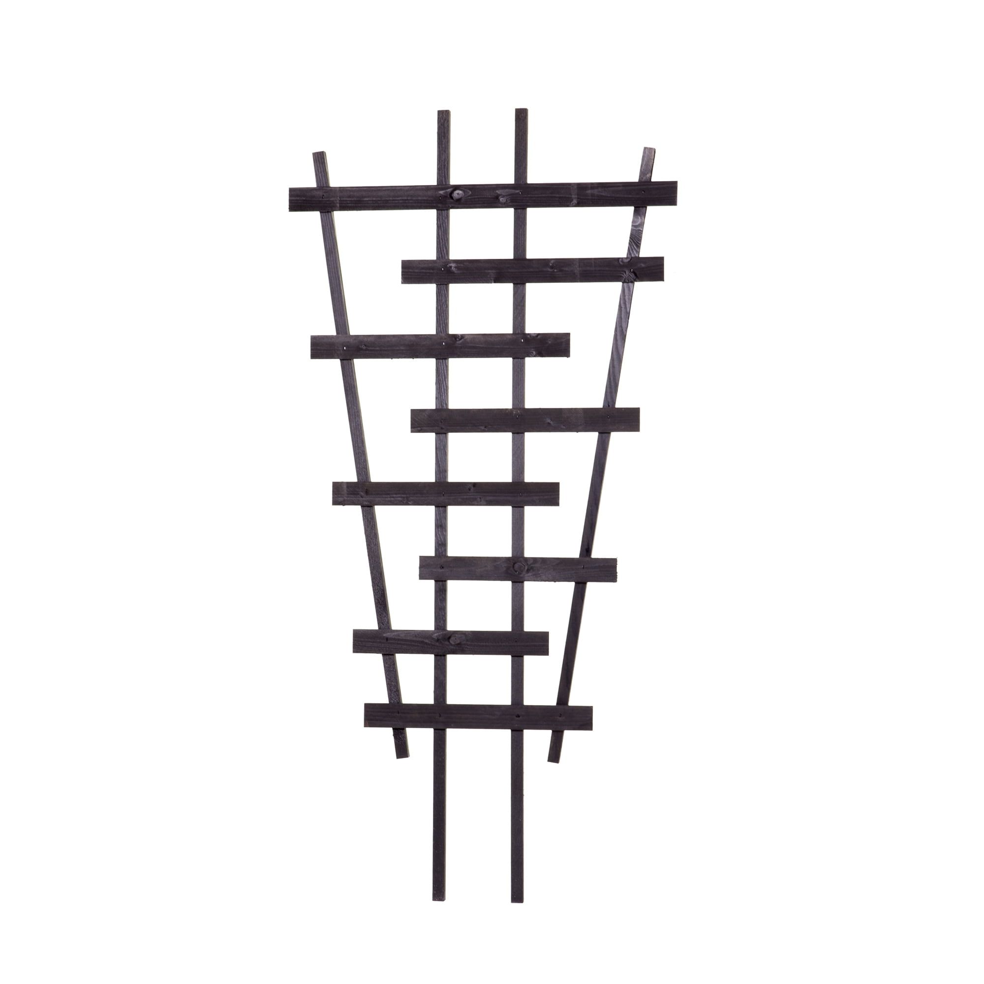 Modern Black Pine Wood Fan Trellis, 48-inch