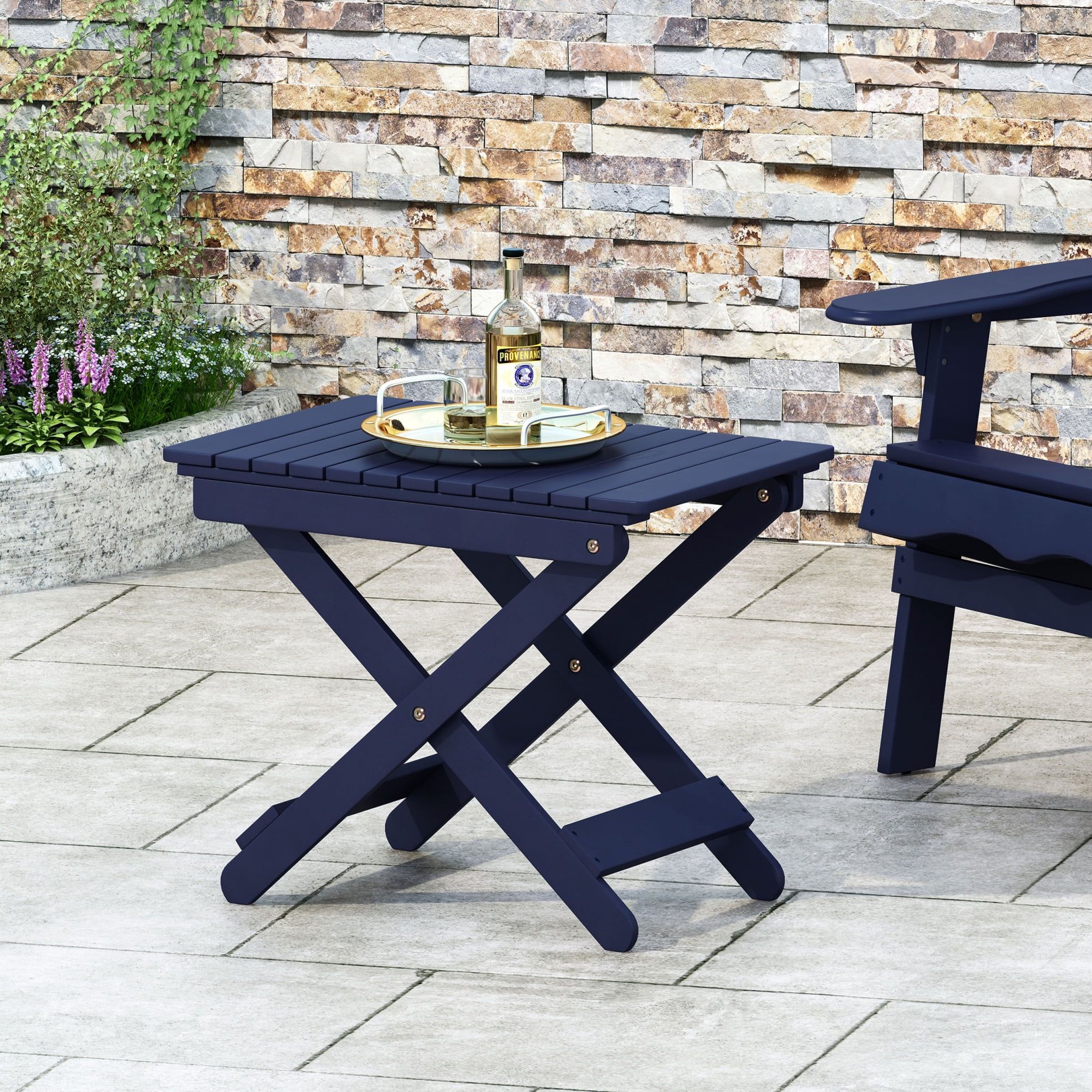 Navy Blue Acacia Wood Outdoor Folding End Table