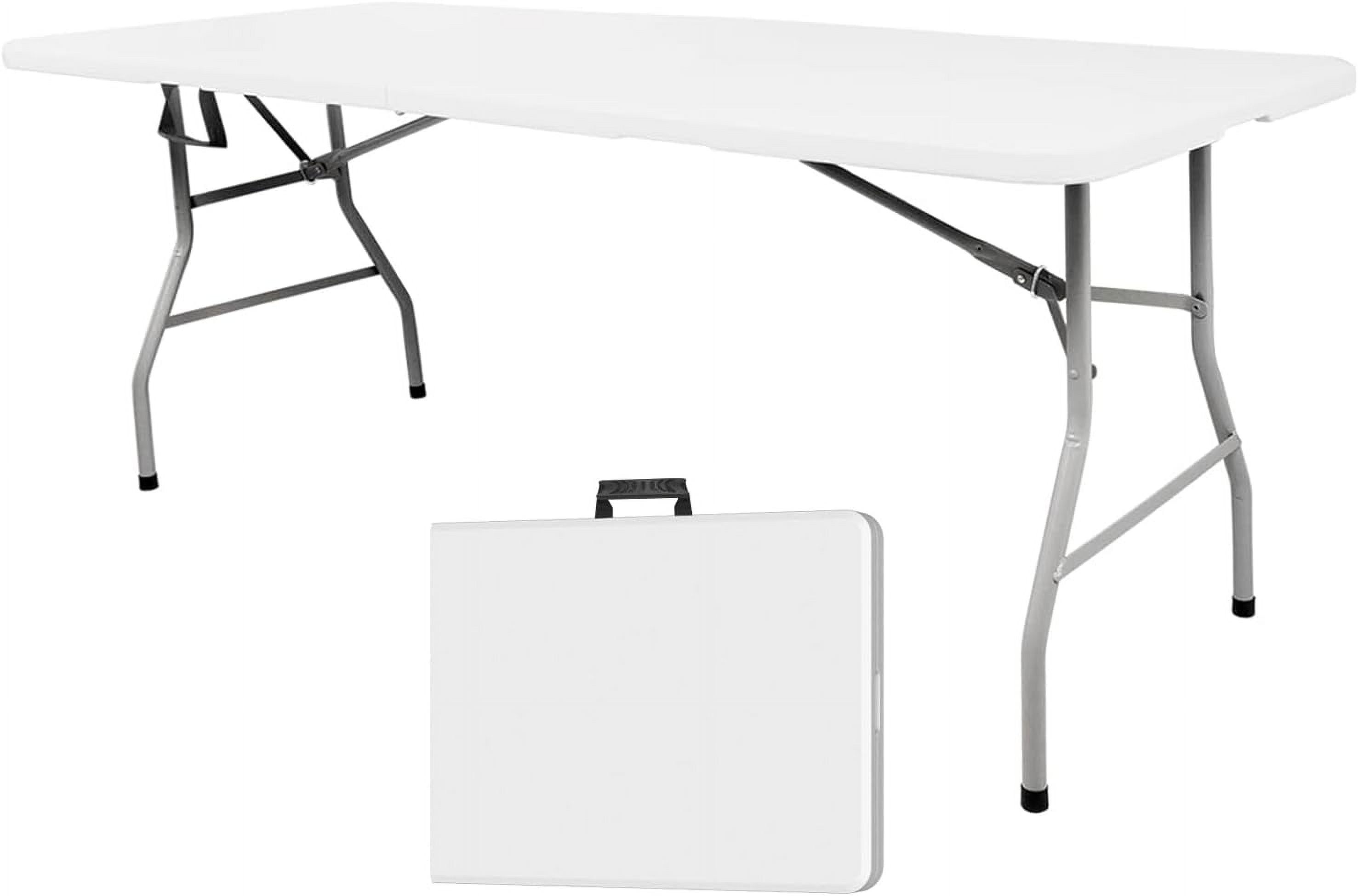 6-Foot White Plastic Folding Table with Steel Legs