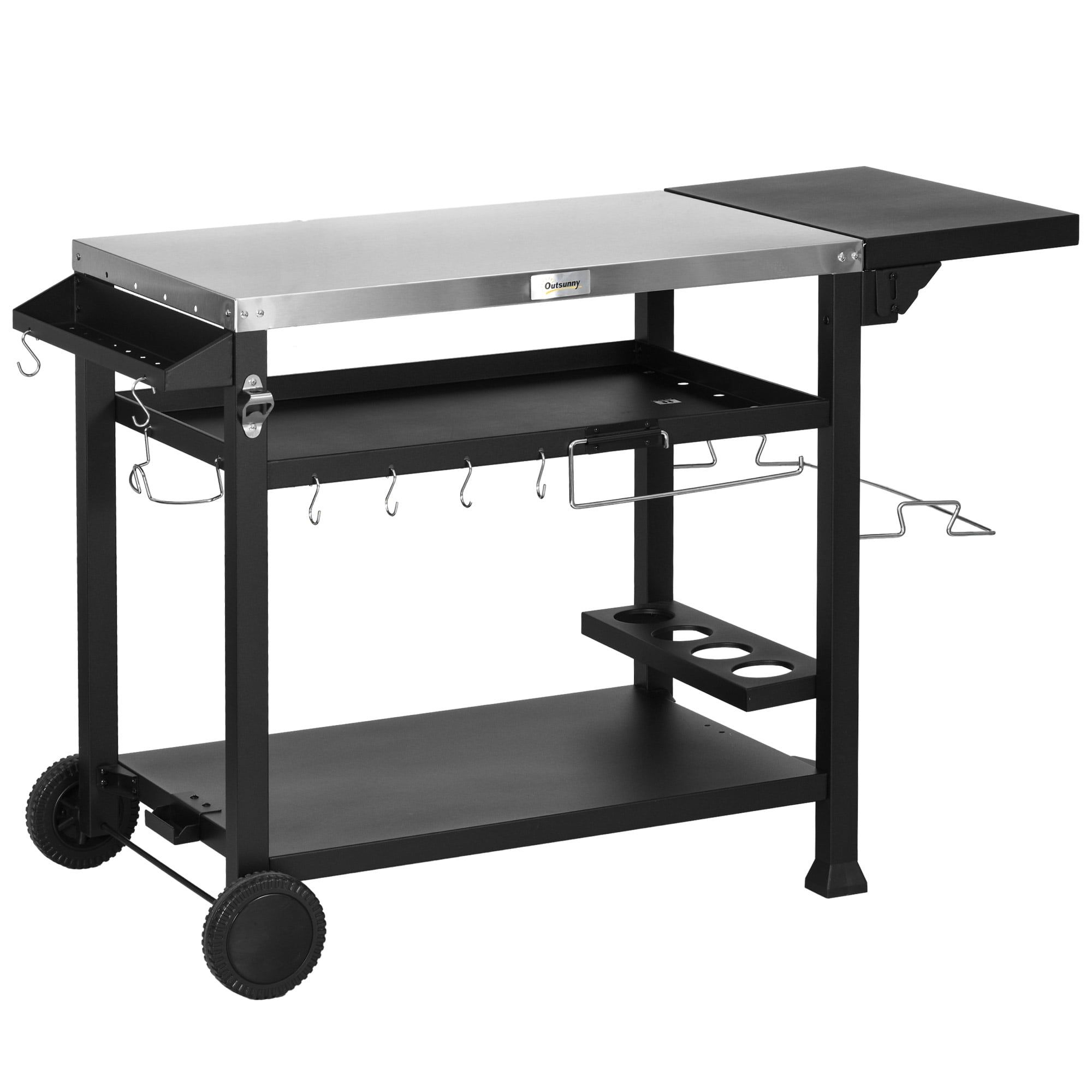 Black Stainless Steel Outdoor Grill Cart with Foldable Side Table