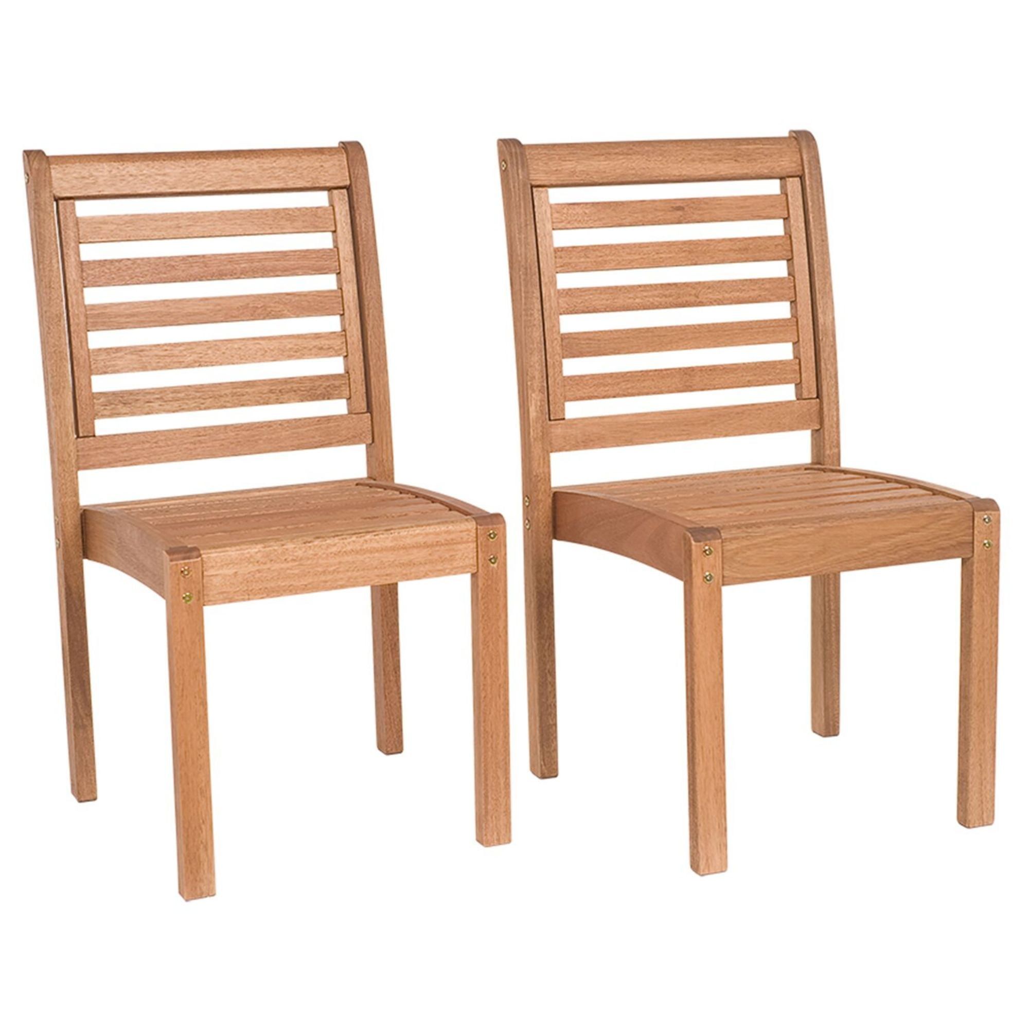 Eucalyptus Wood Stackable Outdoor Patio Chair Set, Brown, 35"