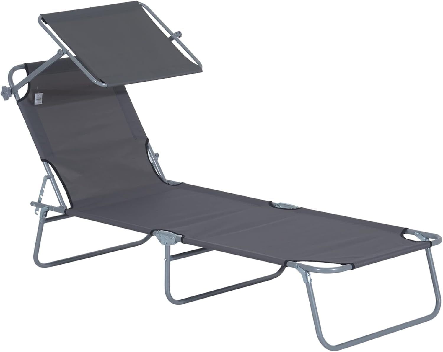 Gray Adjustable Steel Frame Outdoor Lounge Chair with Sun Shade