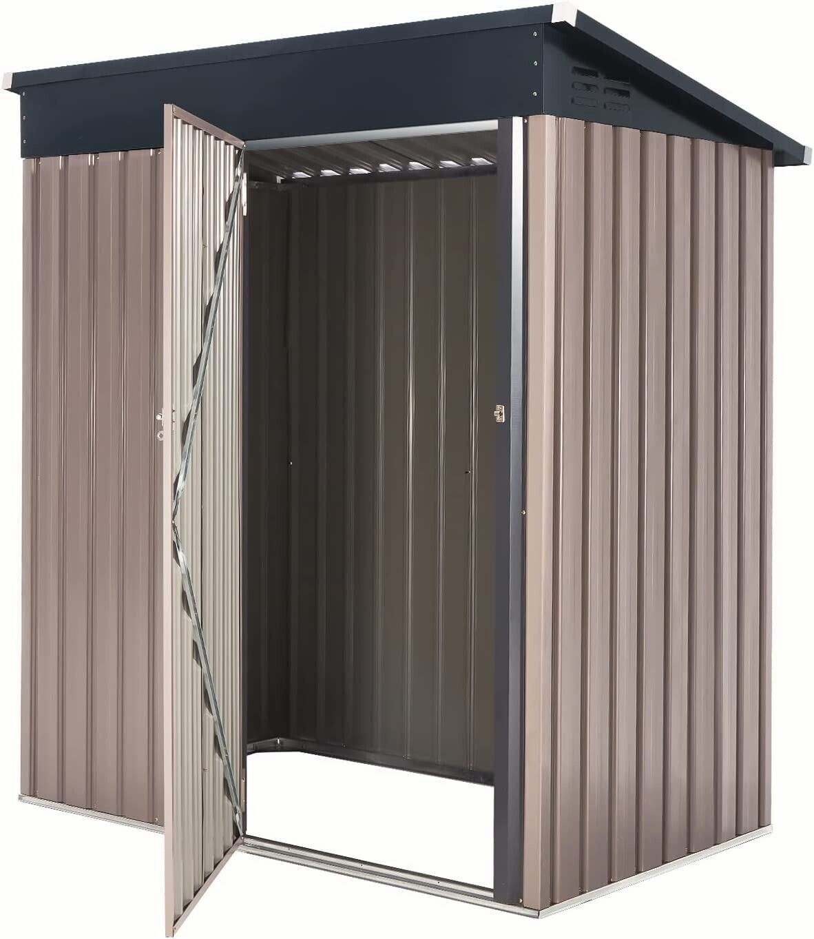 Gray and Black Metal Outdoor Storage Shed with Lockable Door