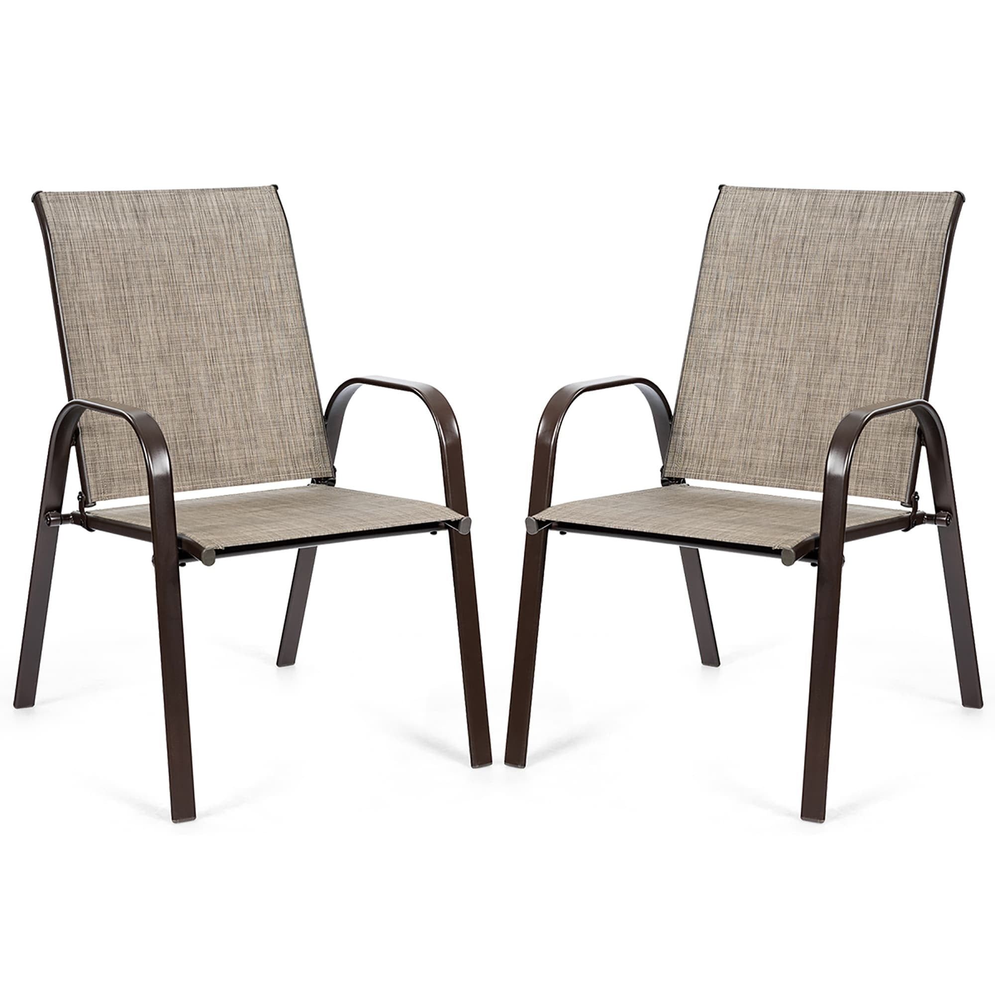 Gray Steel Frame Outdoor Dining Chairs with Armrests, Set of 2