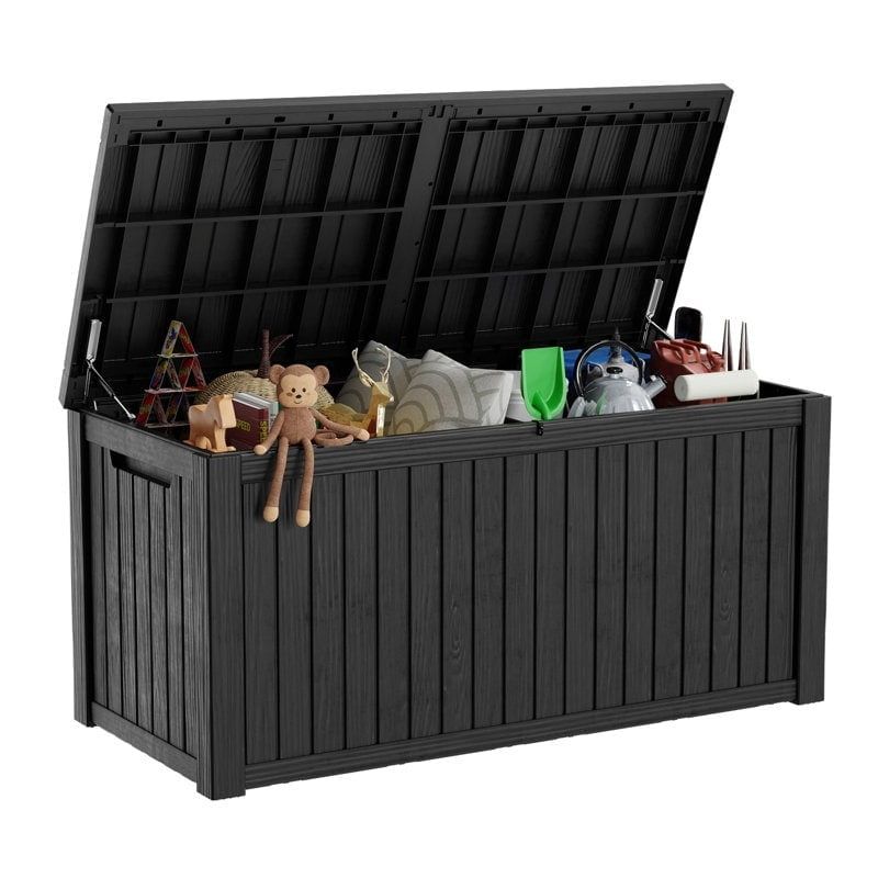 Black Lockable 150-Gallon Plastic Wicker Deck Box