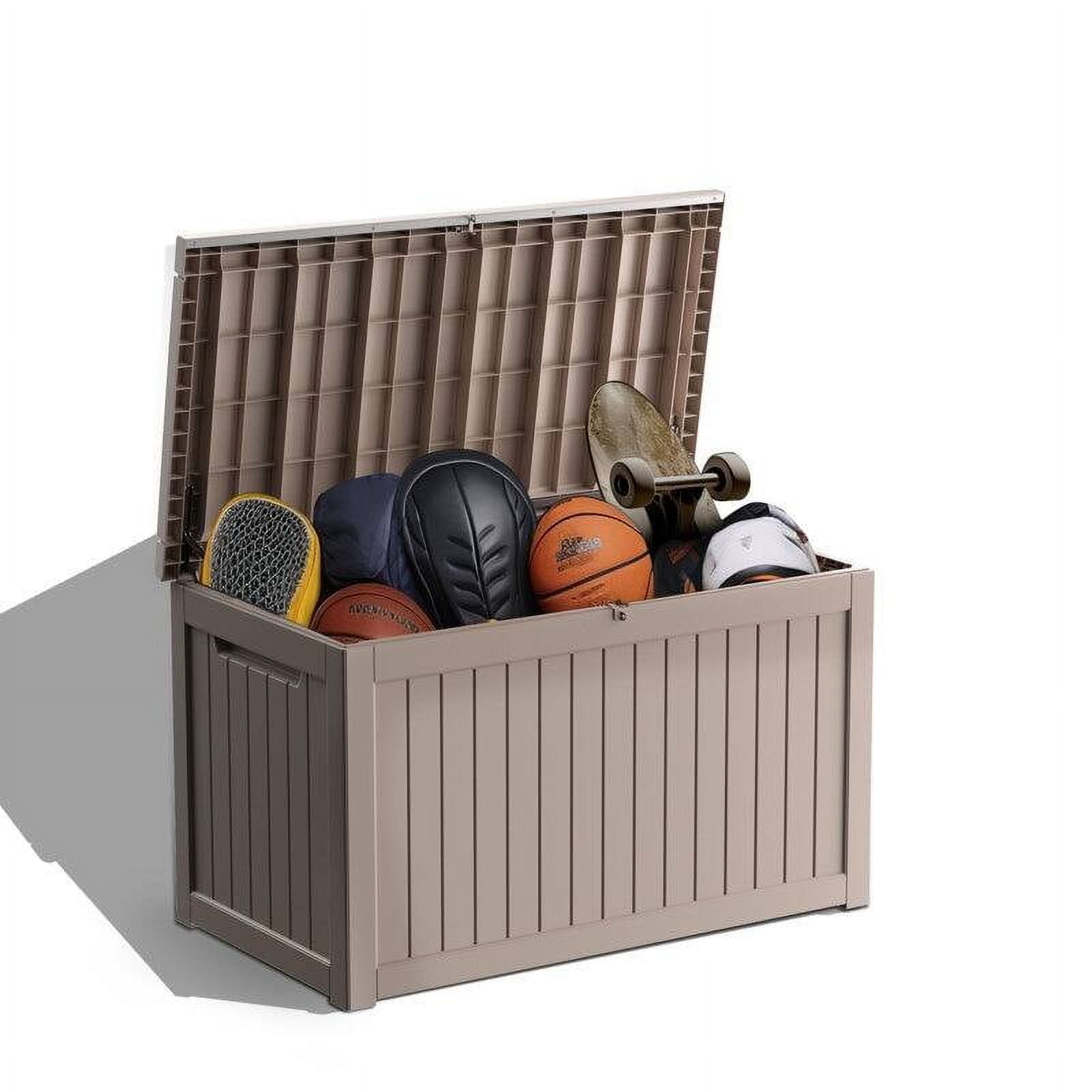 Light Brown Lockable Resin Wicker Outdoor Deck Box 260 Gallon