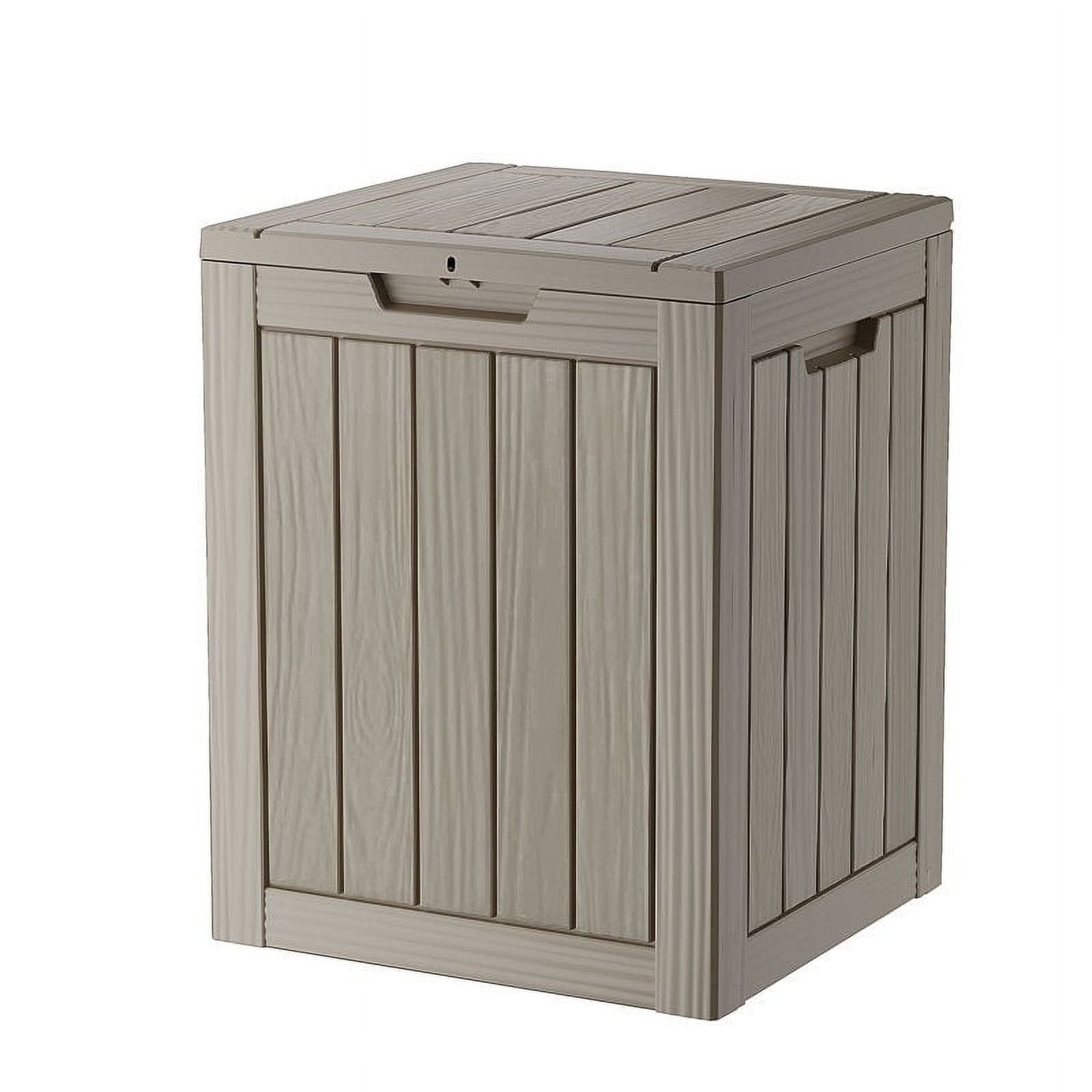 Light Brown Lockable Plastic Wicker Deck Box 28 Gallon