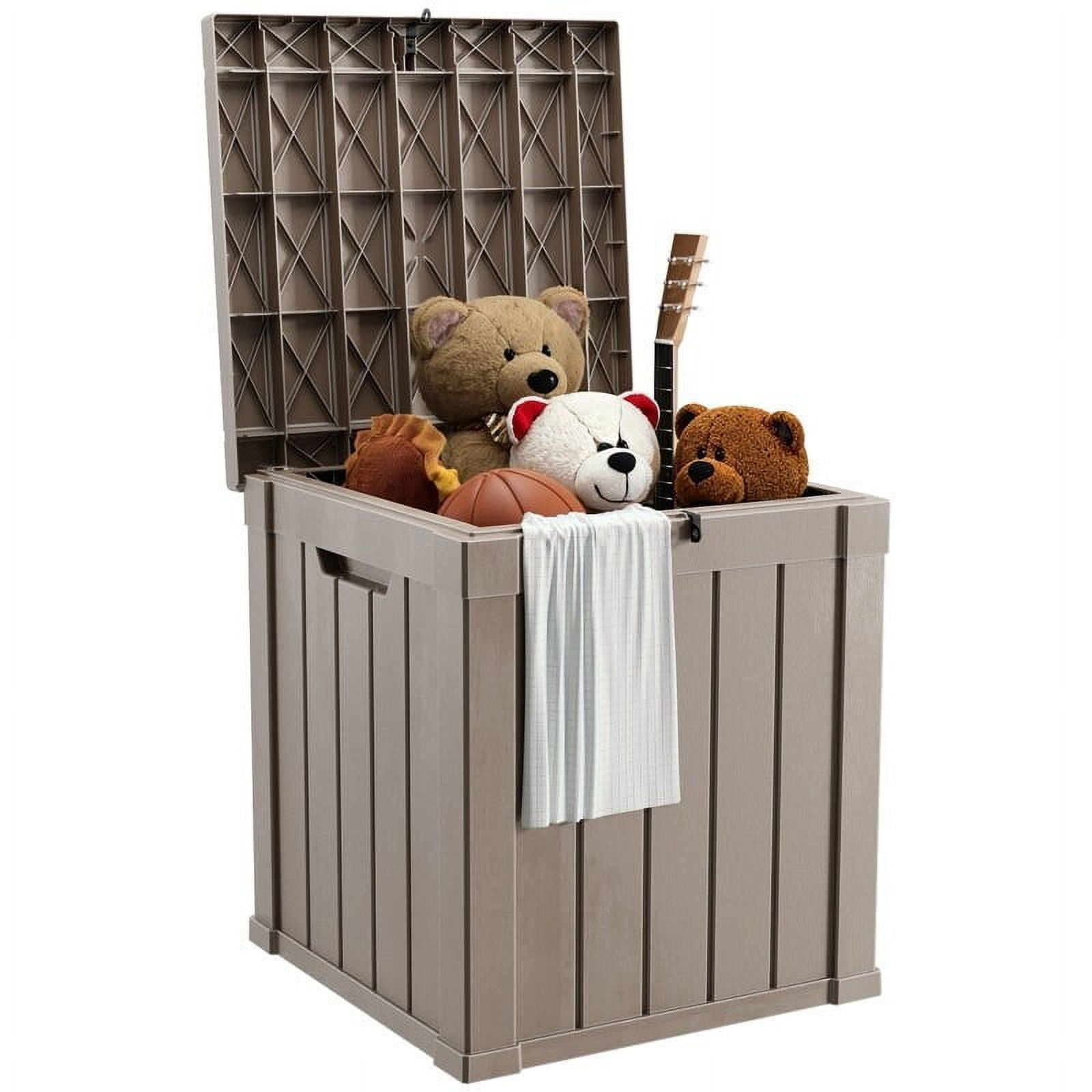 Light Brown Lockable Plastic Wicker Outdoor Deck Box, 50 Gallon