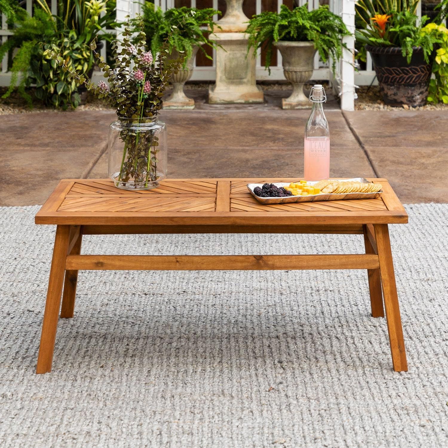 Brown Acacia Wood Chevron Outdoor Patio Coffee Table