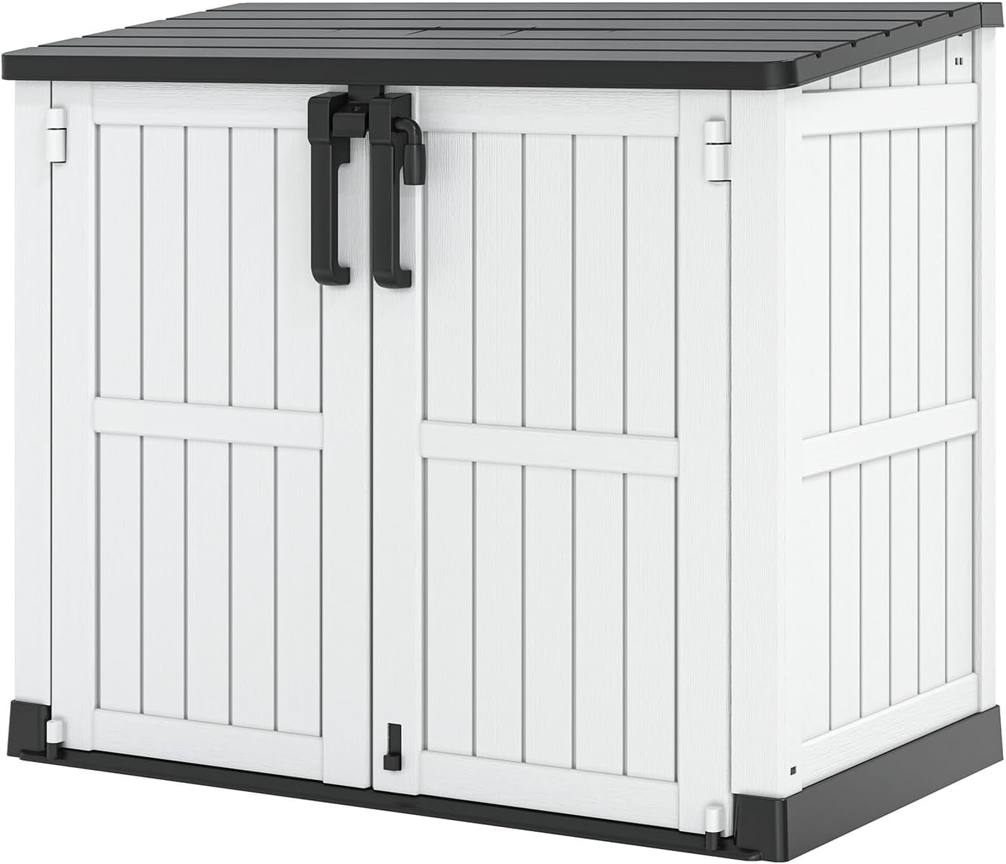 Light Gray Resin Outdoor Storage Shed with Lockable Sliding Doors