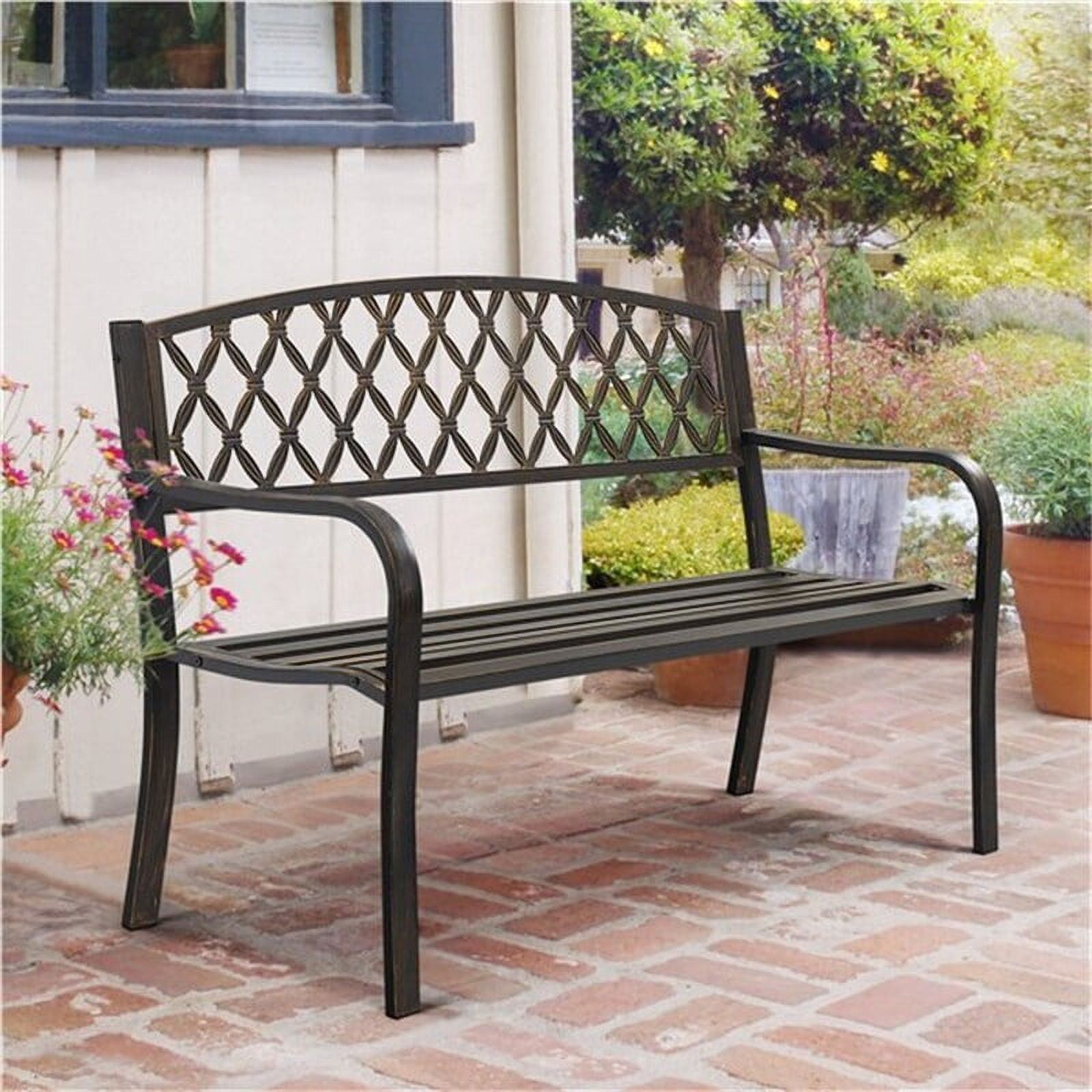 Bronze Iron Mesh Back Outdoor Garden Bench