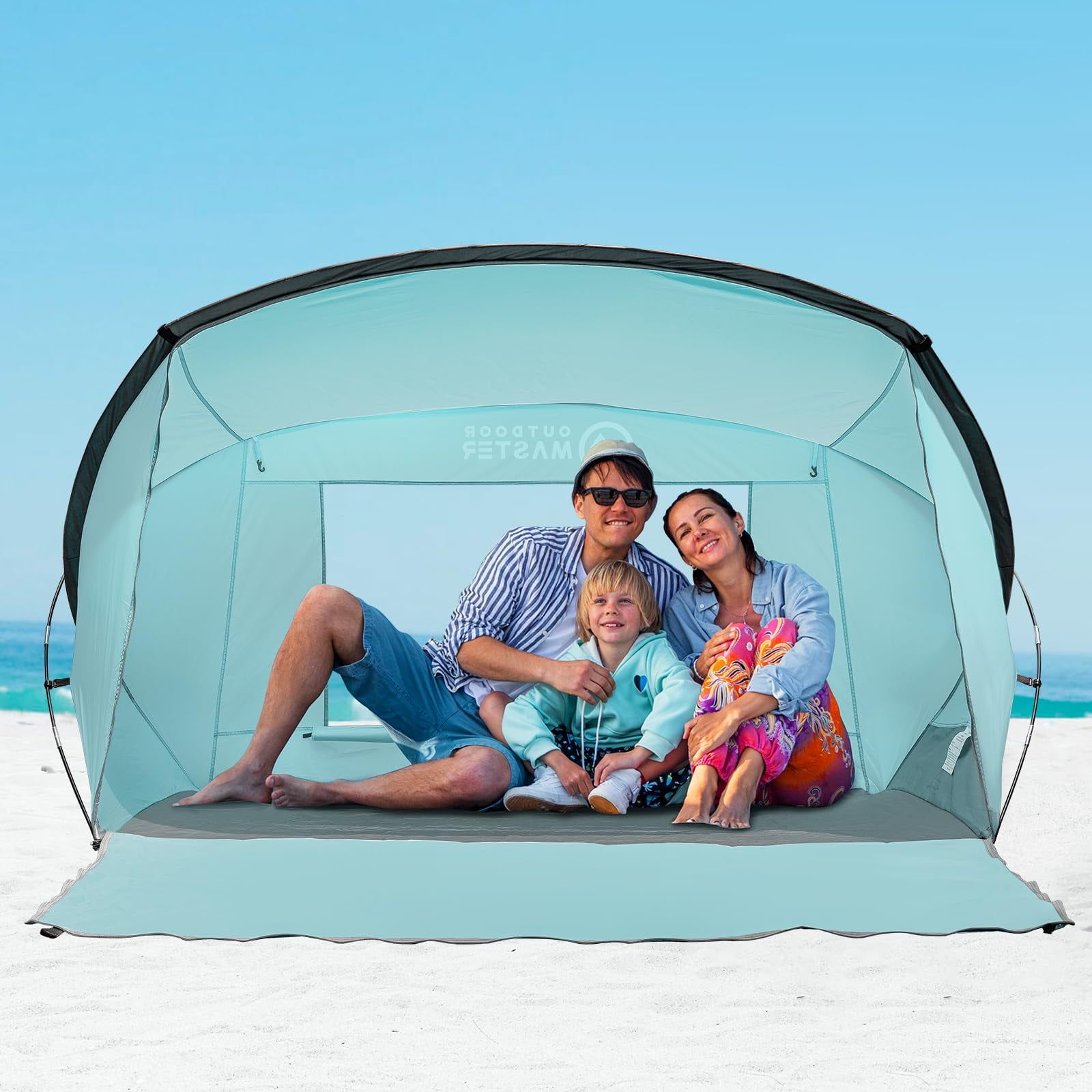 Green 3-Person Portable Beach Tent with UV Protection