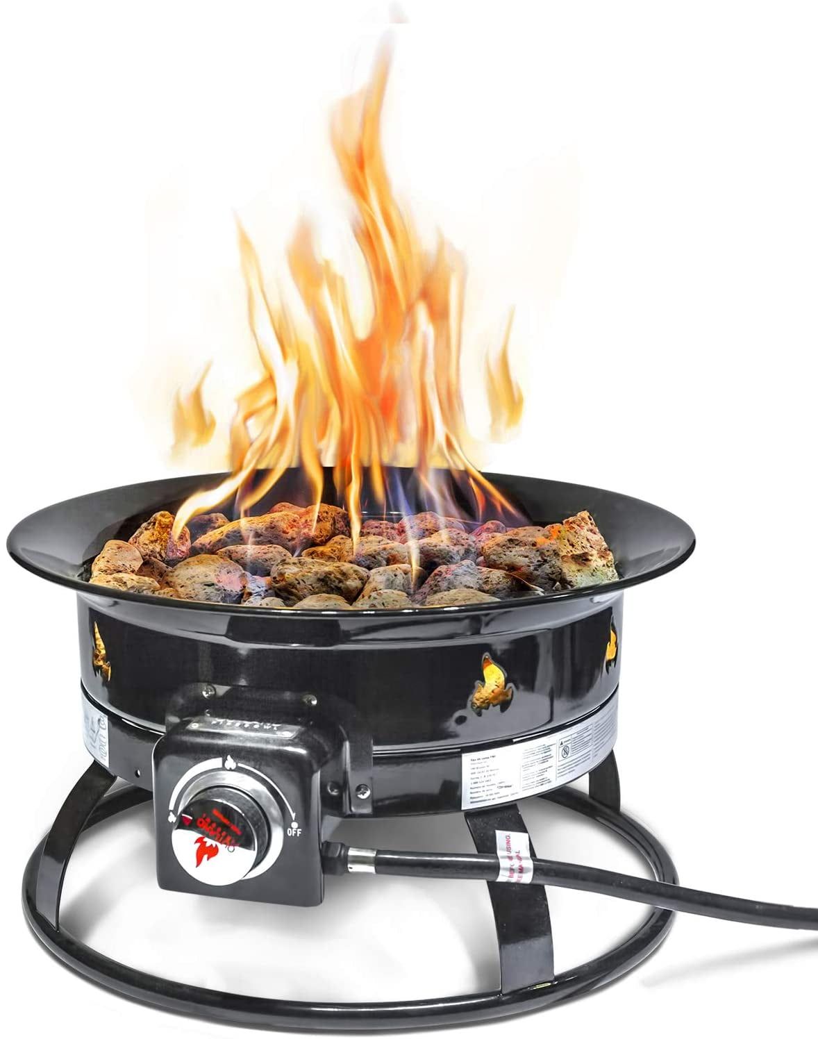 19-Inch Black Steel Round Propane Gas Fire Pit