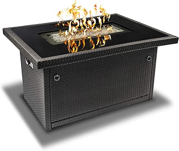 Slate Gray Rectangular Gas Fire Pit Table with Metal Base