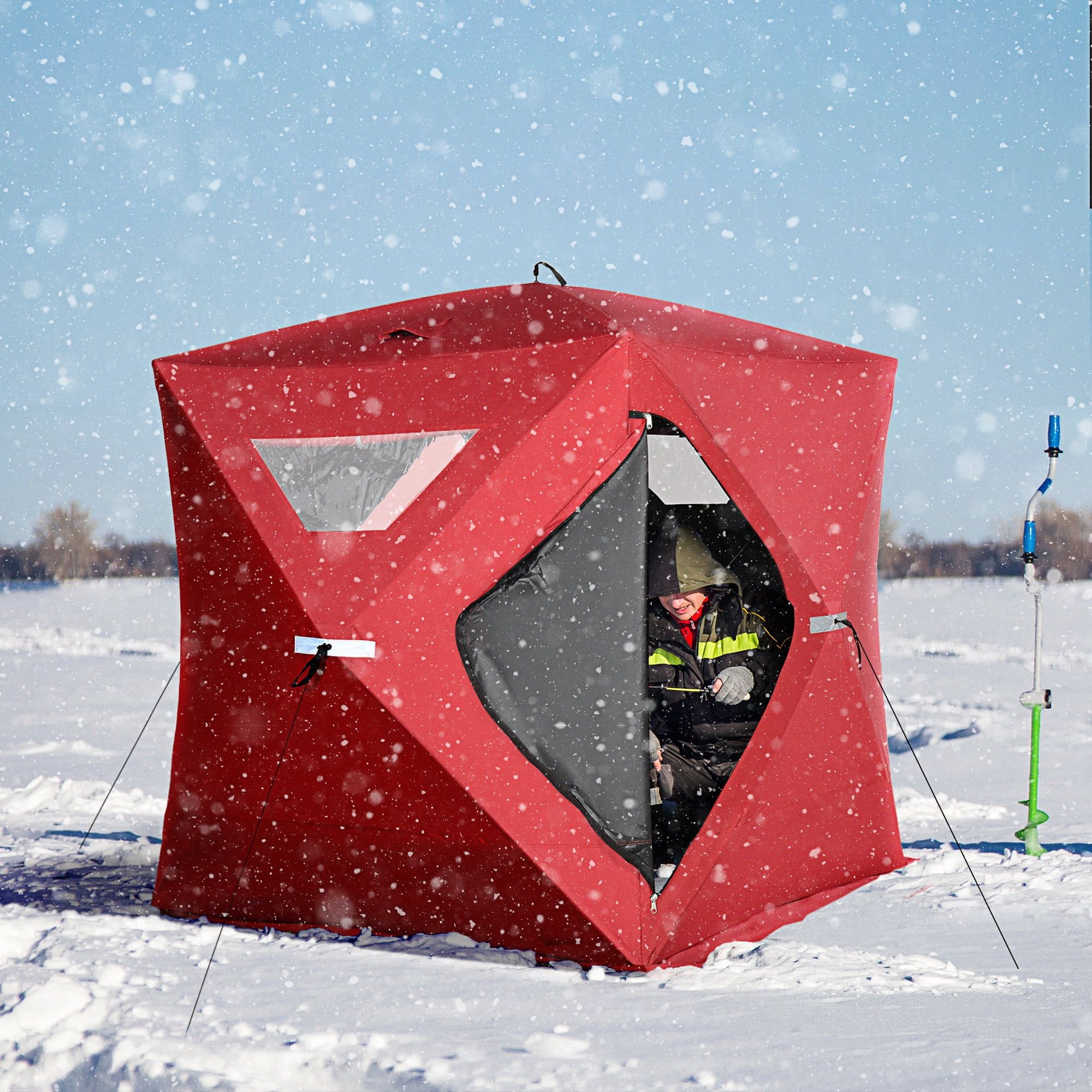 Red 4-Person Pop-Up Ice Fishing Tent with Carry Bag