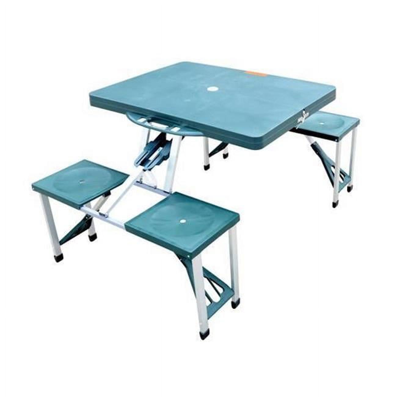 Green Aluminum Folding Picnic Table with Seats and Umbrella Hole