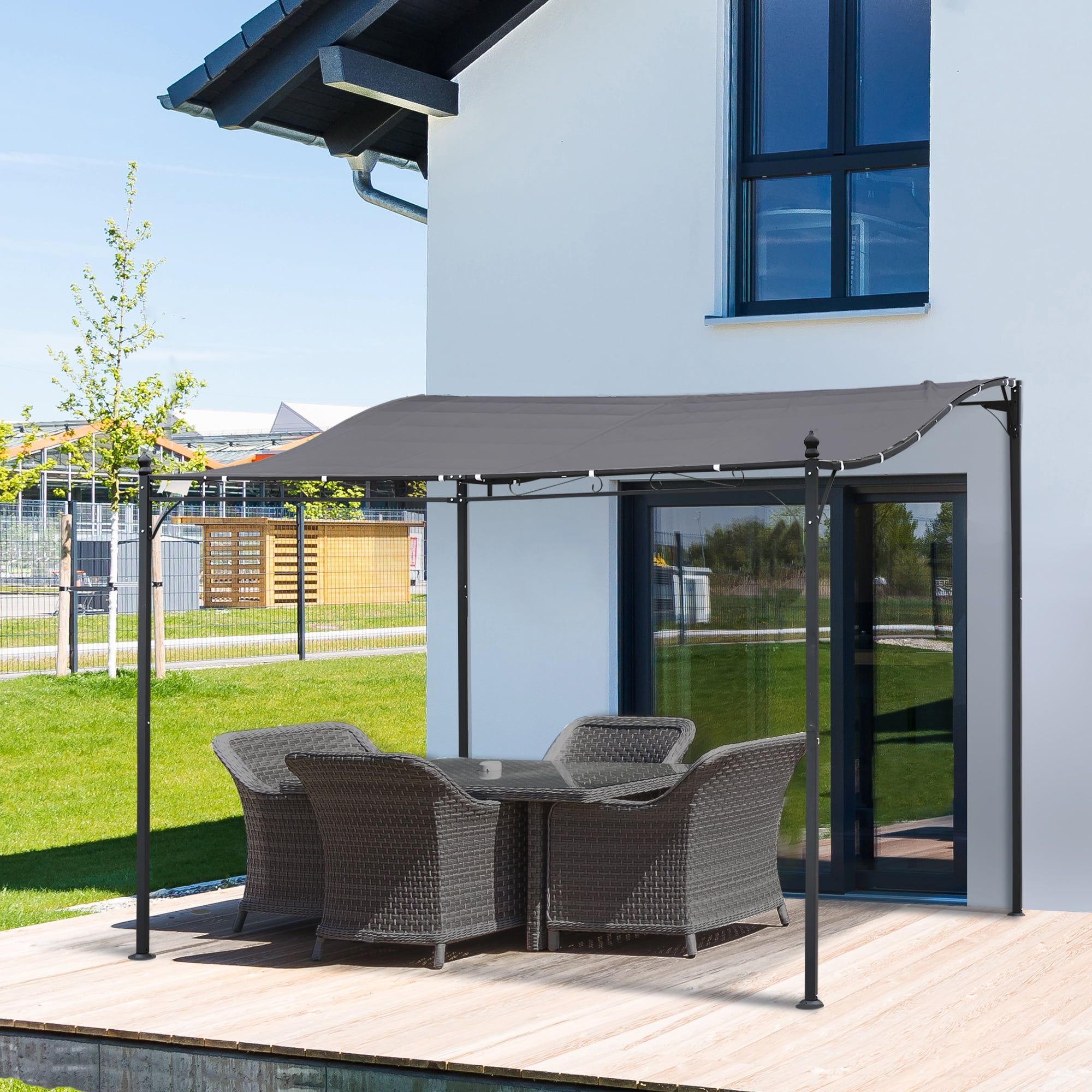 Gray 10x10 Steel Outdoor Pergola with Polyester Canopy