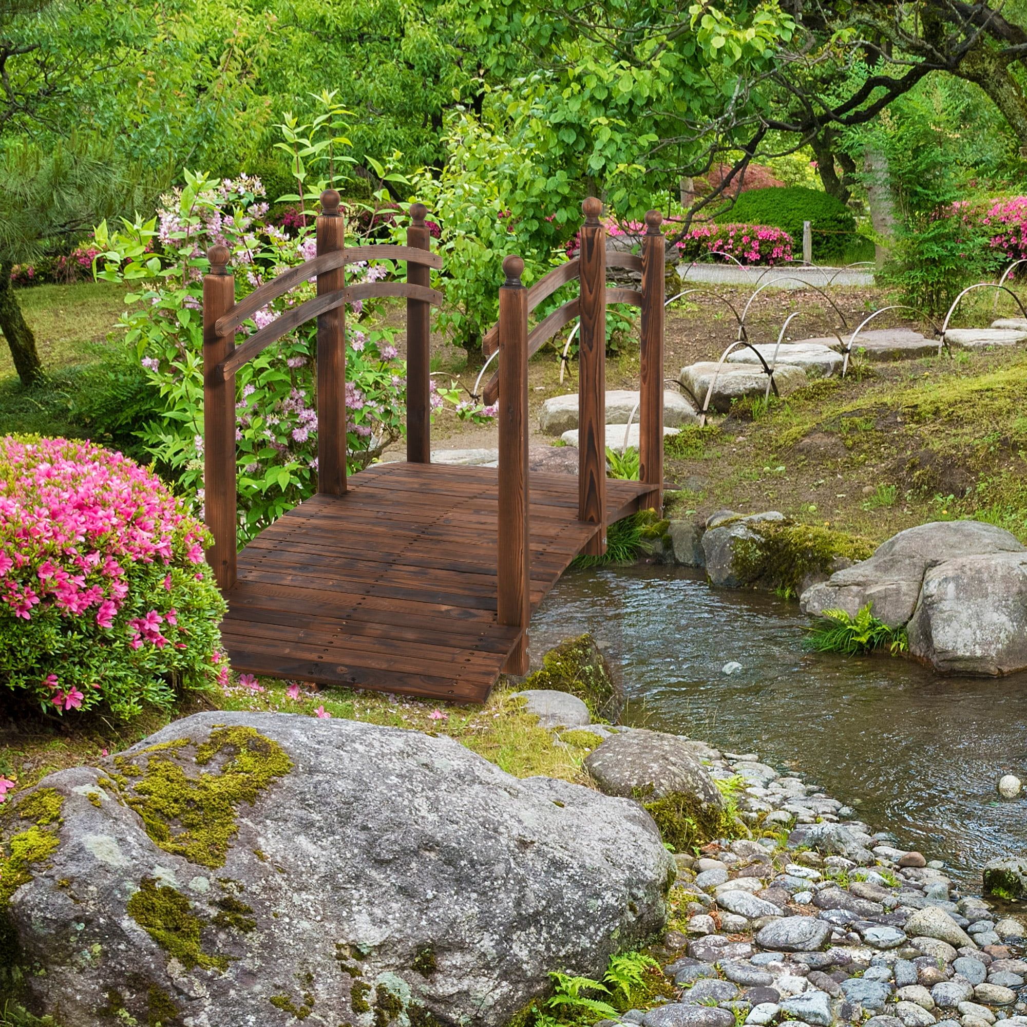 Outsunny 7.5' Rustic Fir Wood Garden Bridge with Railings