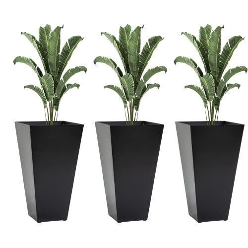 Set of 3 Black Tall Trapezoidal Planters with Drainage Hole