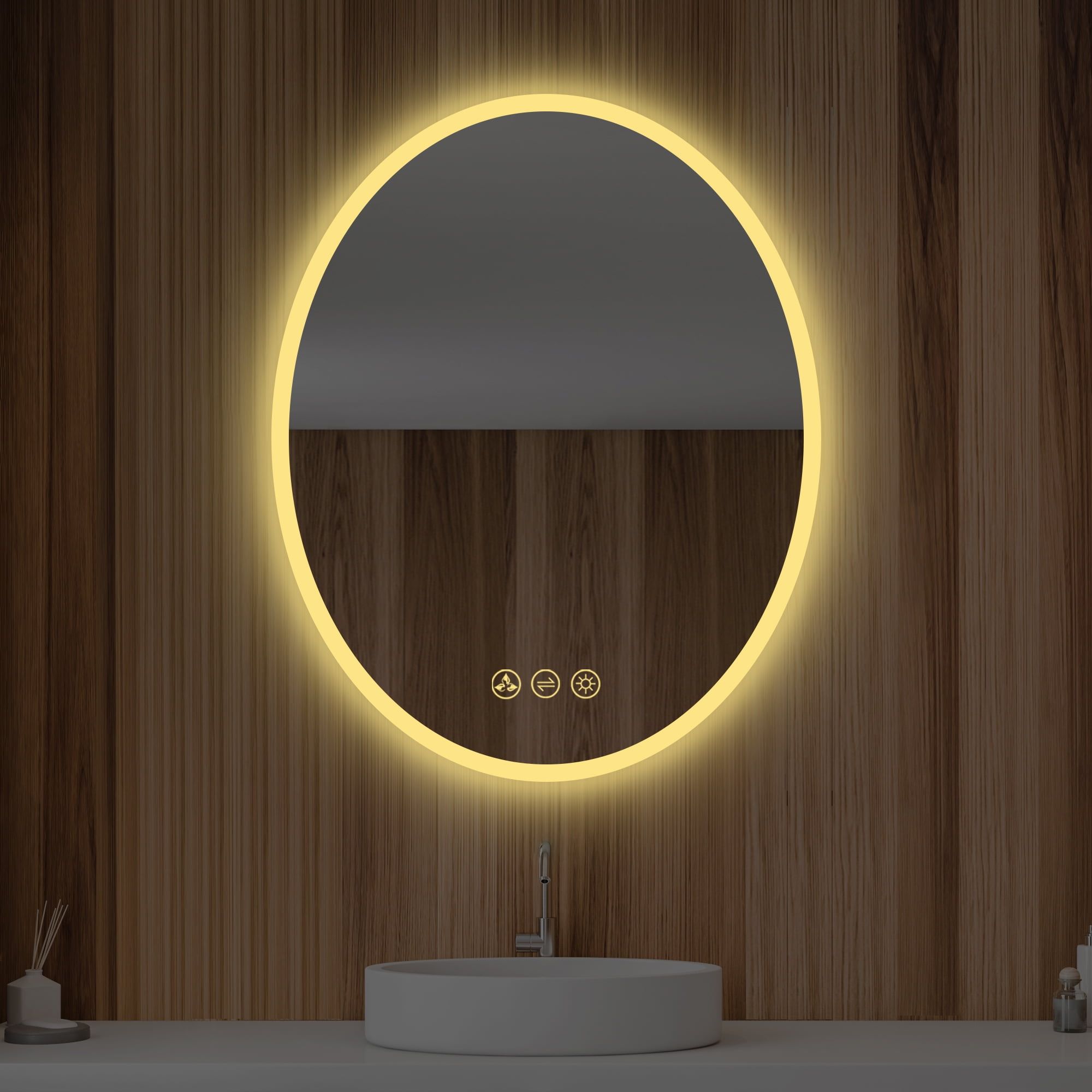 Oval Silver LED Bathroom Mirror with Antifog and Dimmer