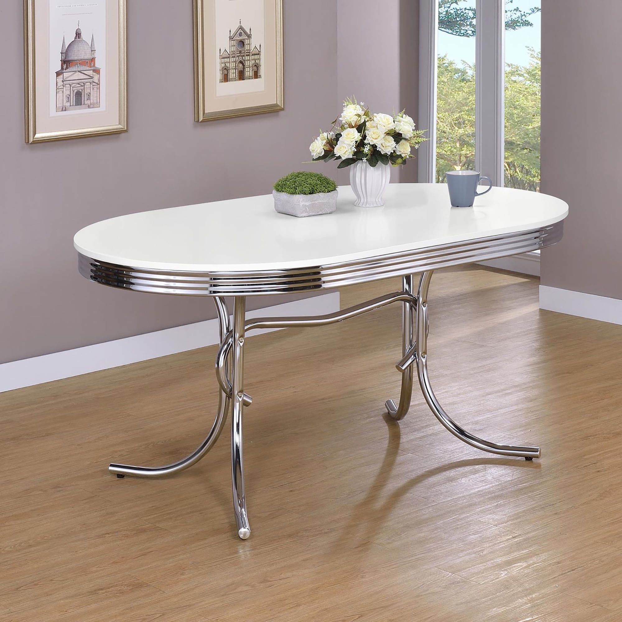 Oval White and Chrome Retro Dining Table