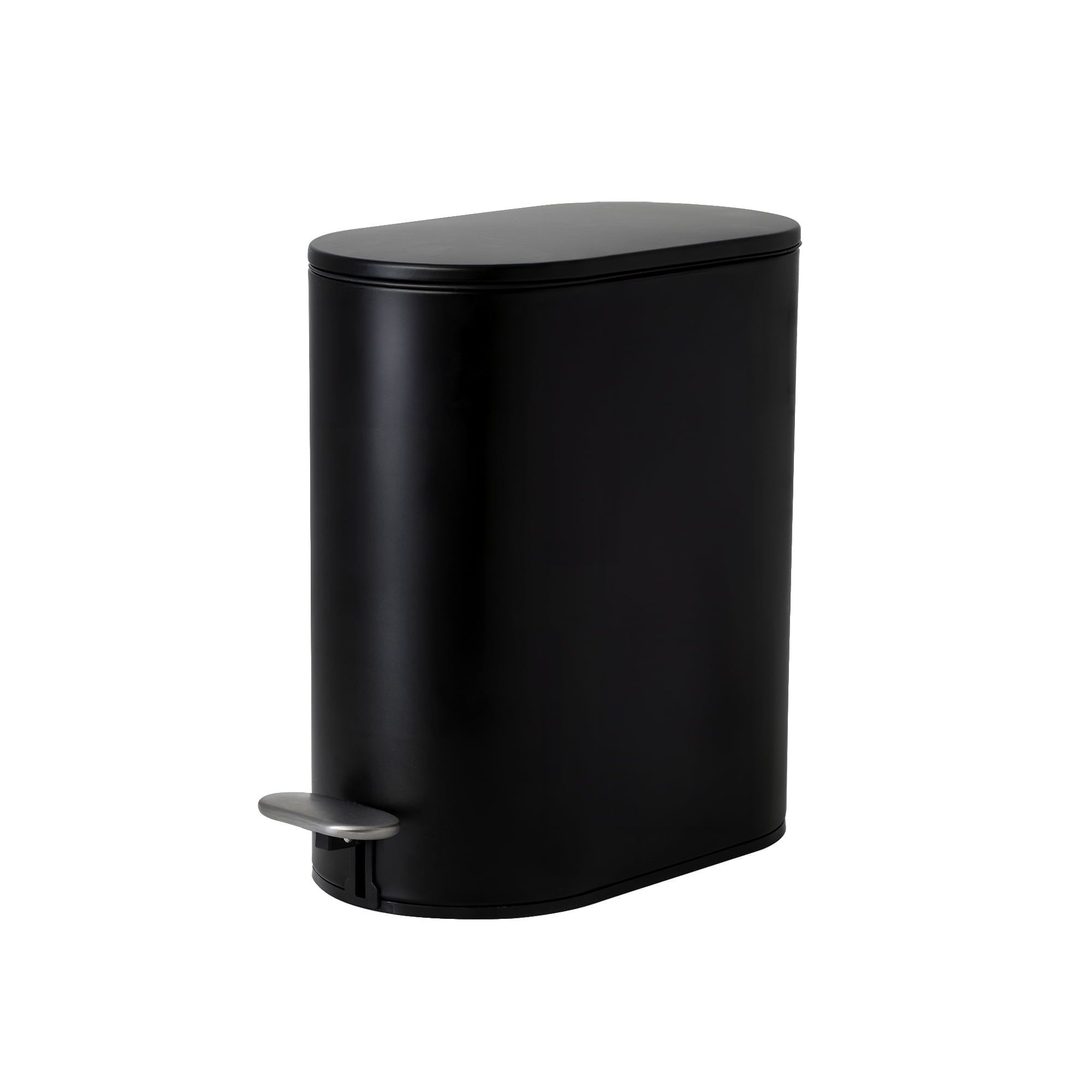 Matte Black Oval Soft-Close Stainless Steel Bathroom Trash Can