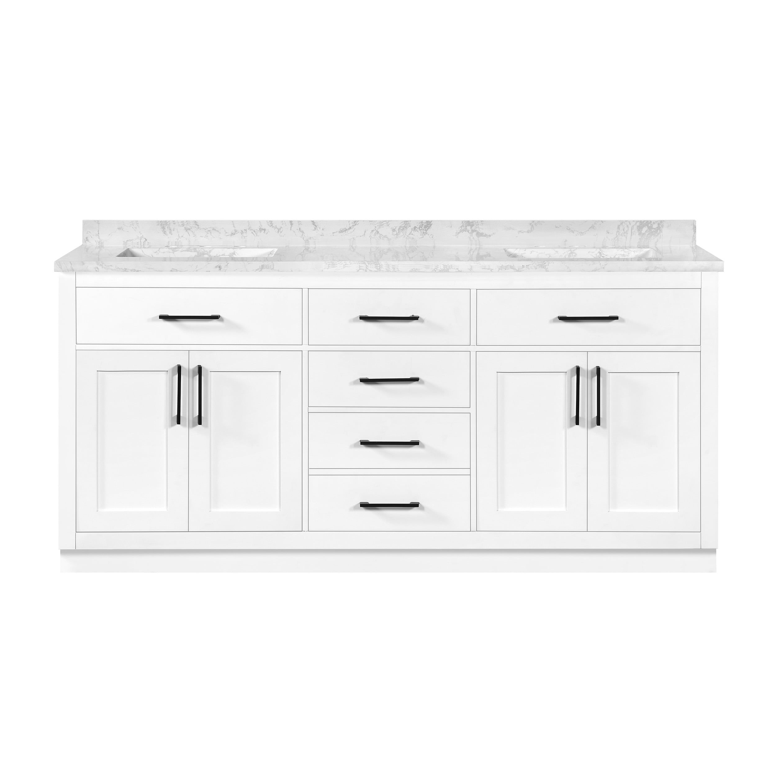 Athea 72" Pure White Double Freestanding Bathroom Vanity with Marble Top