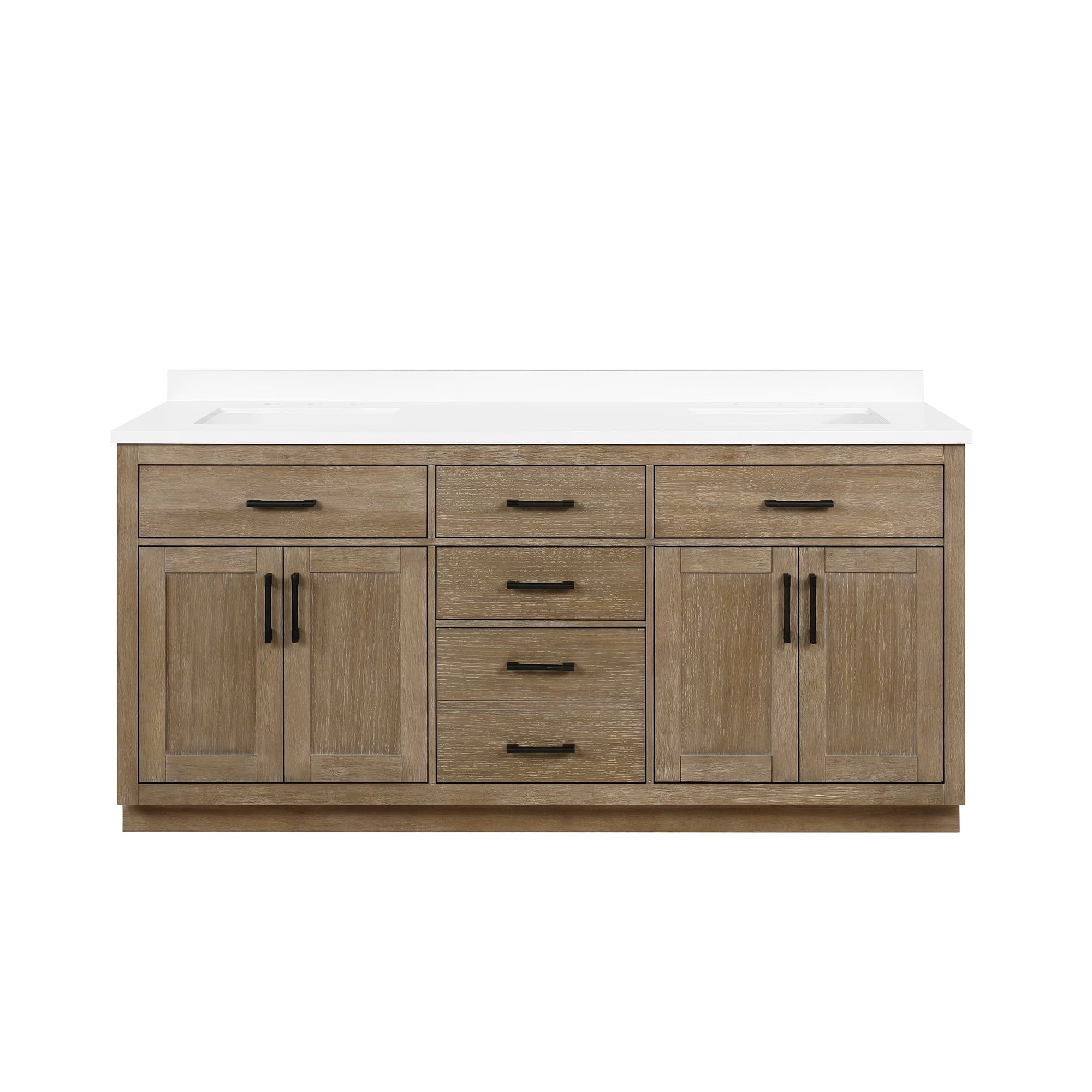 Driftwood Oak 72" Freestanding Double Sink Vanity with Power Bar