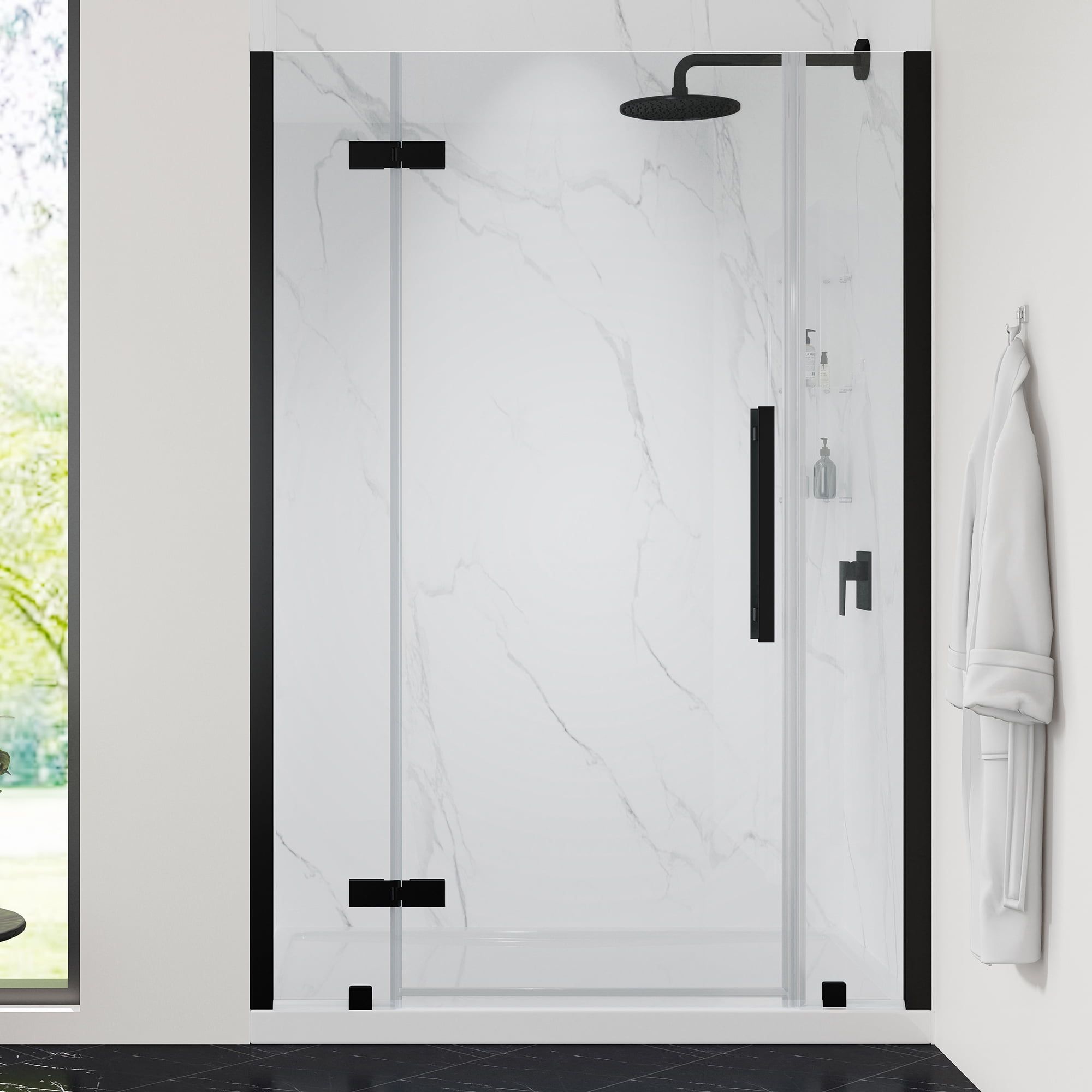 Tampa 48" Black Frameless Alcove Shower Kit with Shelves