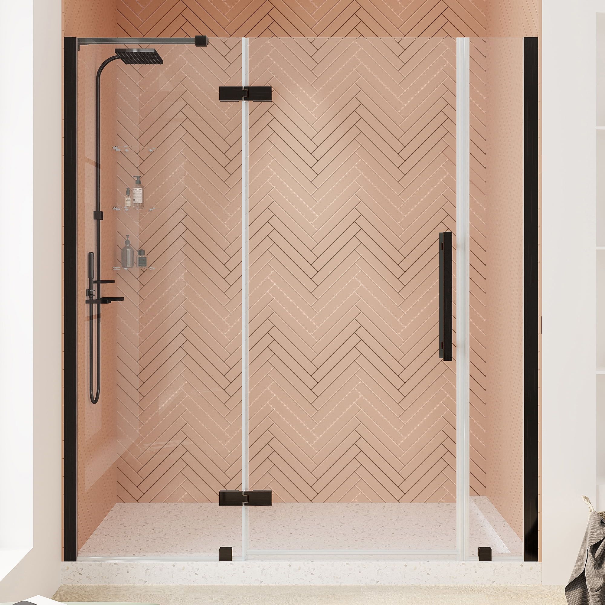 Tampa 72" Frameless Hinge Shower Door with Shelves in Oil Rubbed Bronze