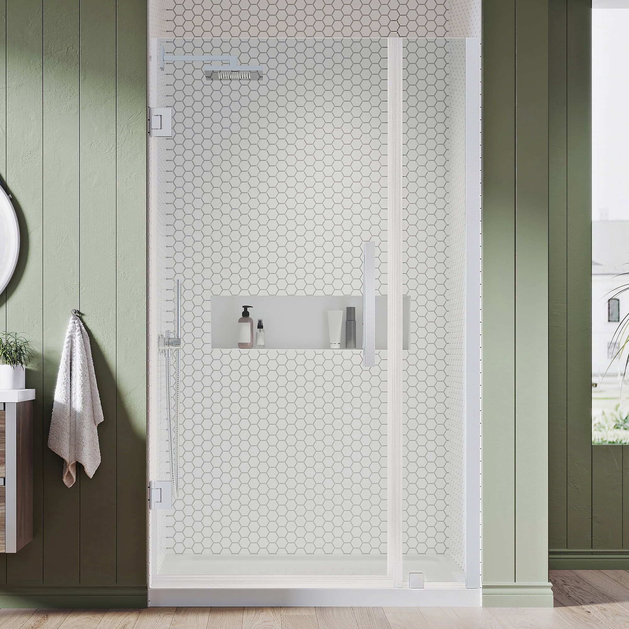 Tampa-Pro Chrome Frameless Alcove Shower Kit with Acrylic Base