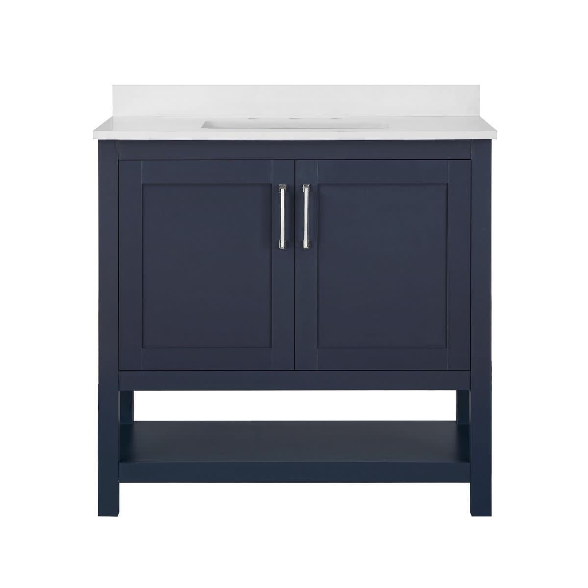 Midnight Blue Freestanding Bathroom Vanity with Marble Top