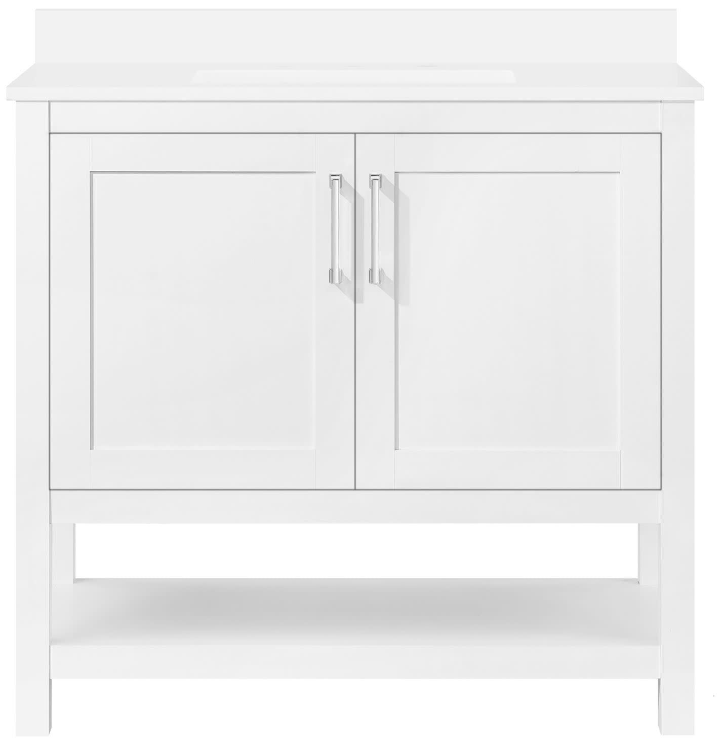 Vegas 36" Pure White Freestanding Bathroom Vanity with Marble Top