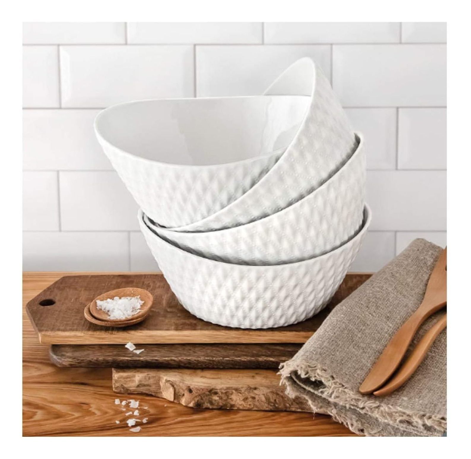 White Textured Ceramic 4-Piece Serving Bowl Set