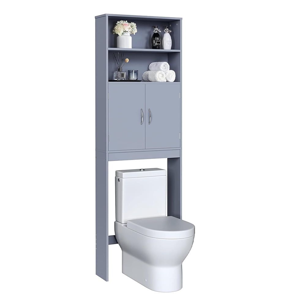 Gray Adjustable Over-the-Toilet Storage Cabinet with Shelves