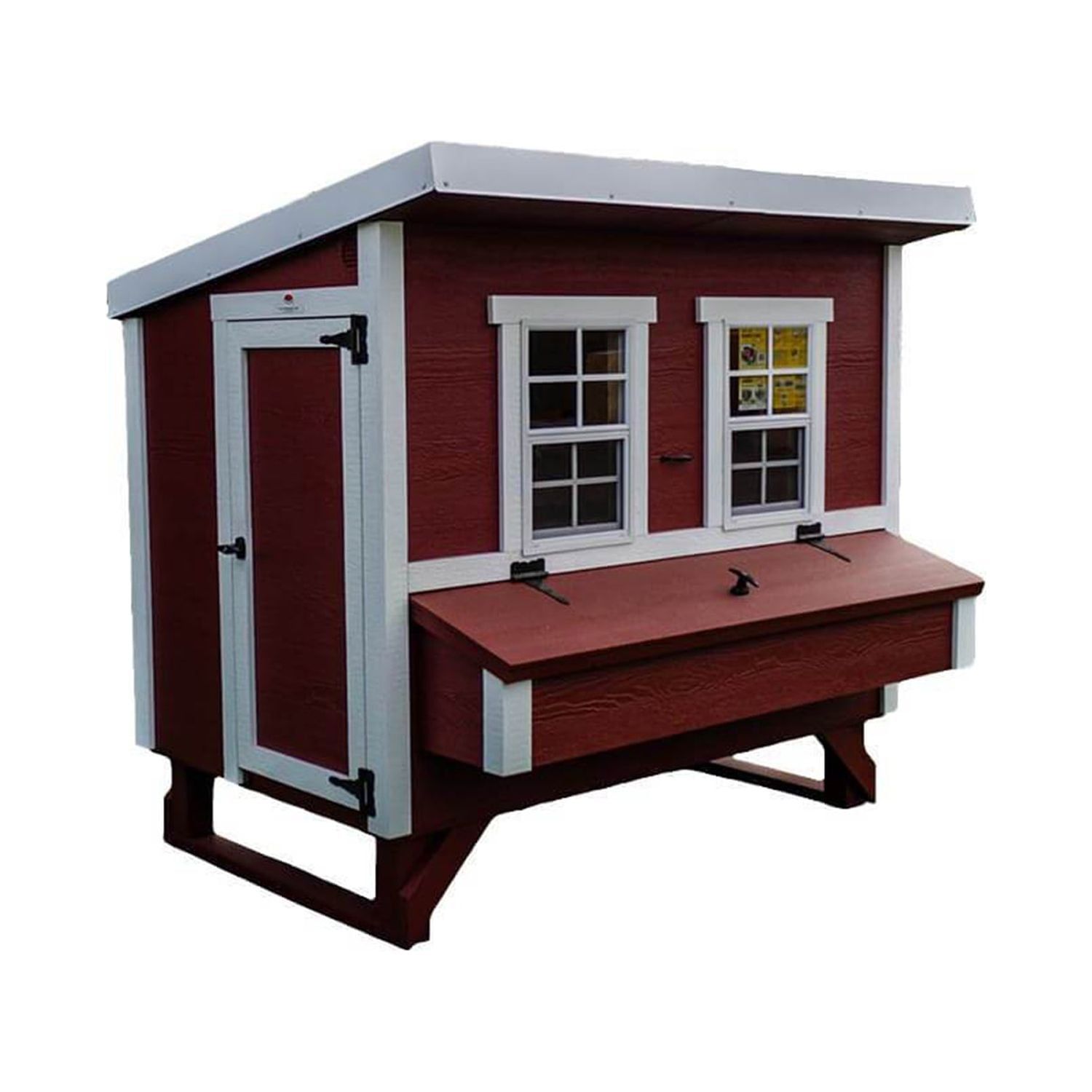 Large Red and White Wooden Chicken Coop with Nesting Boxes